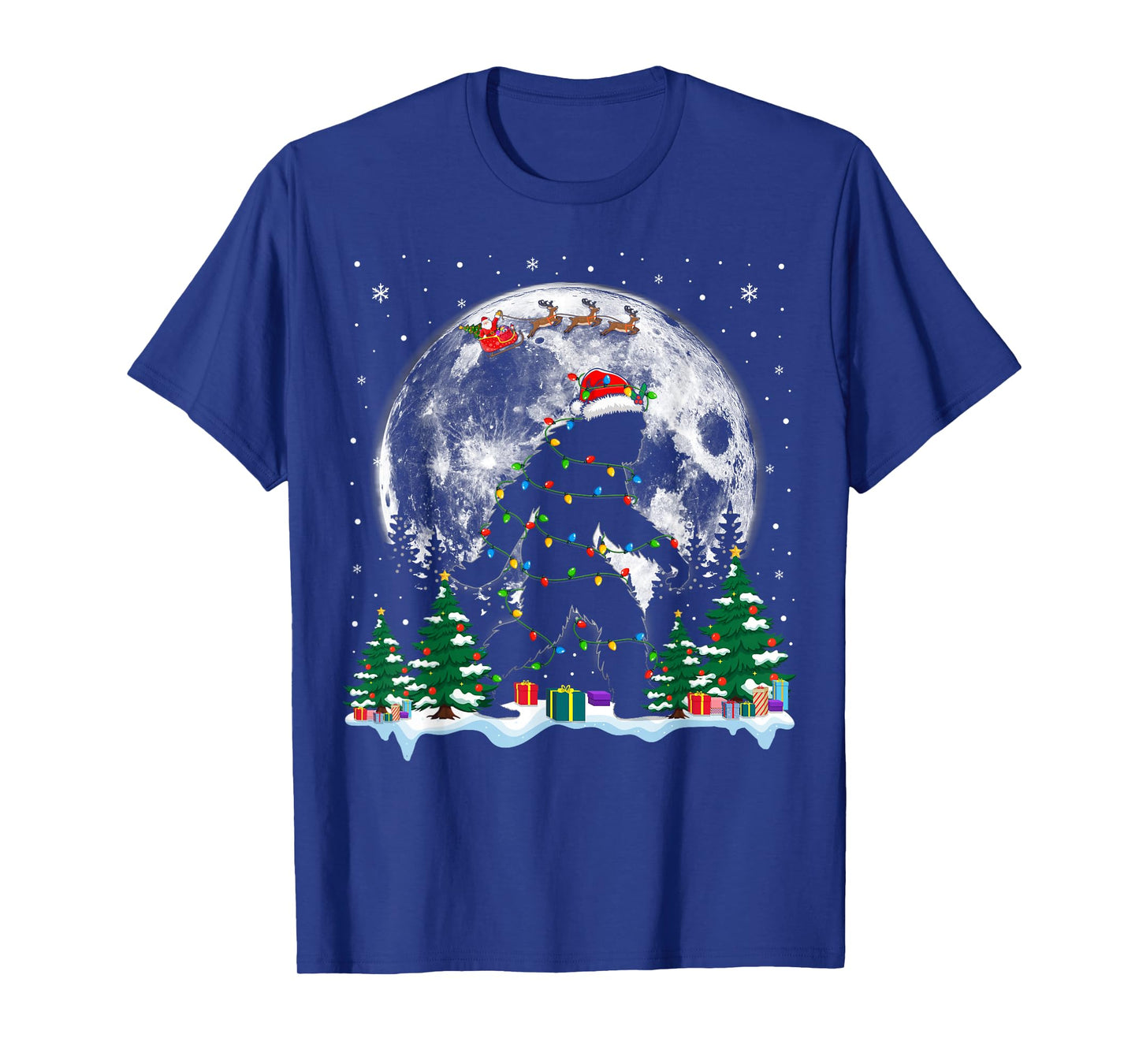 Santa Bigfoot Christmas Lights Funny Sasquatch Believe T-Shirt