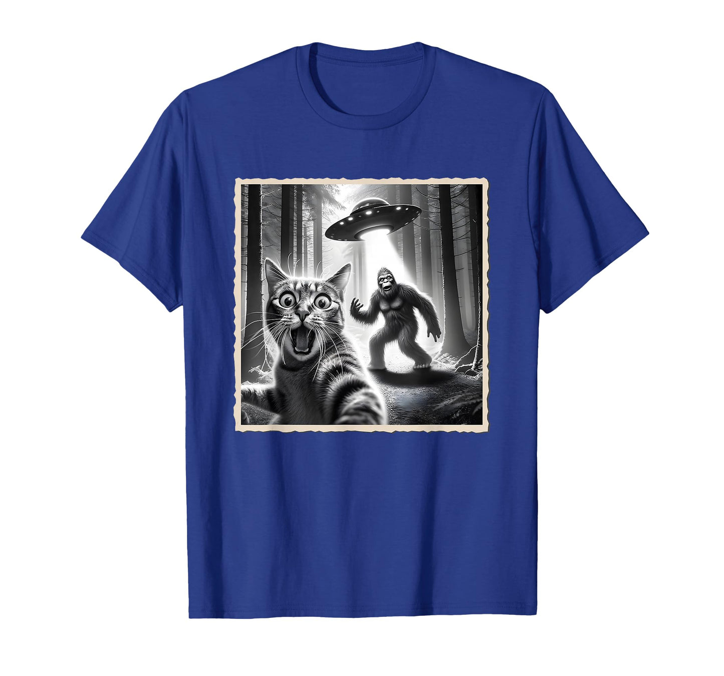 Cat Selfie With Bigfoot & UFO | Funny Sasquatch & Cat T-Shirt