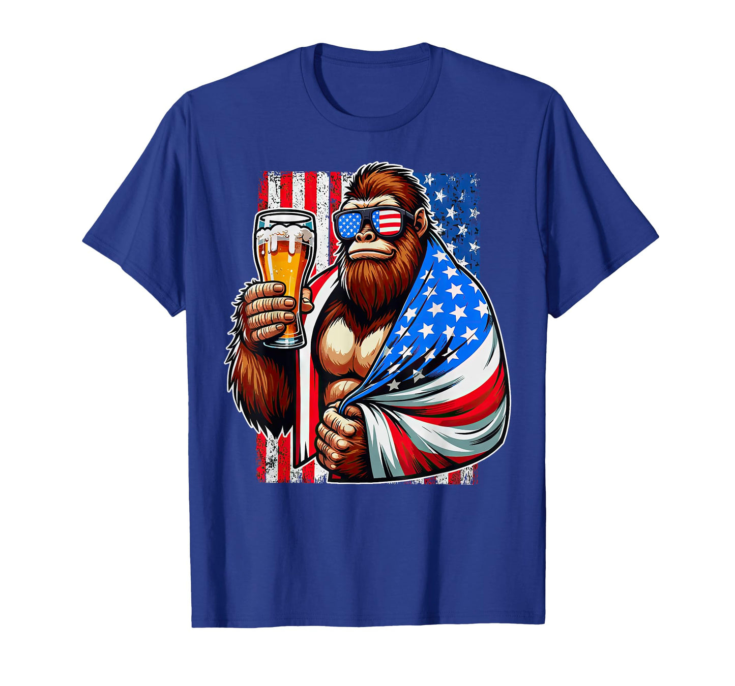 Bigfoot American Flag Drinking Beer 4th Of July Patriotic T-Shirt for Women Men