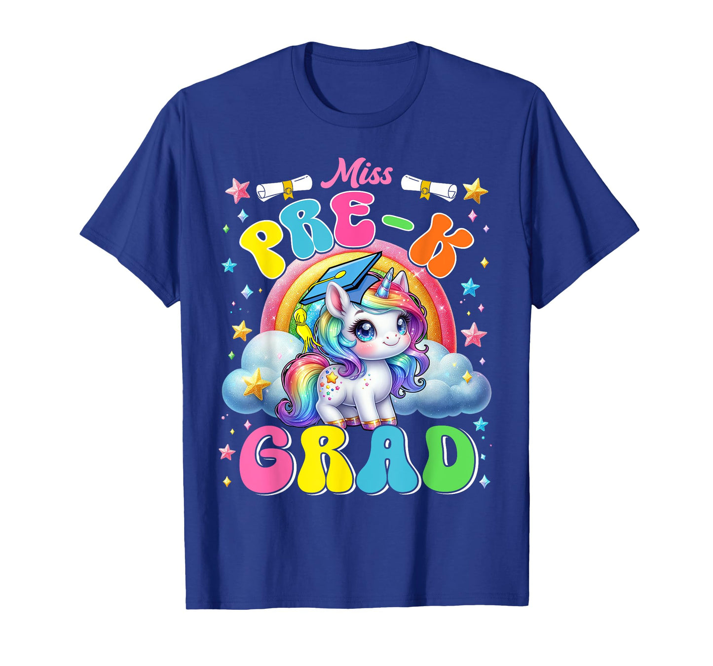Kids Miss Pre-K Grad Graduation Cute Unicorn Rainbow Girls T-Shirt