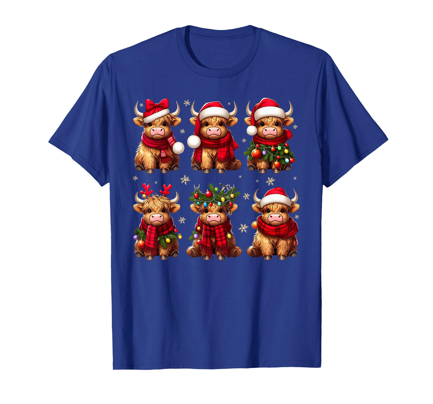 Highland Cow Santa Christmas Lights Funny Xmas Animal Lover T-Shirt