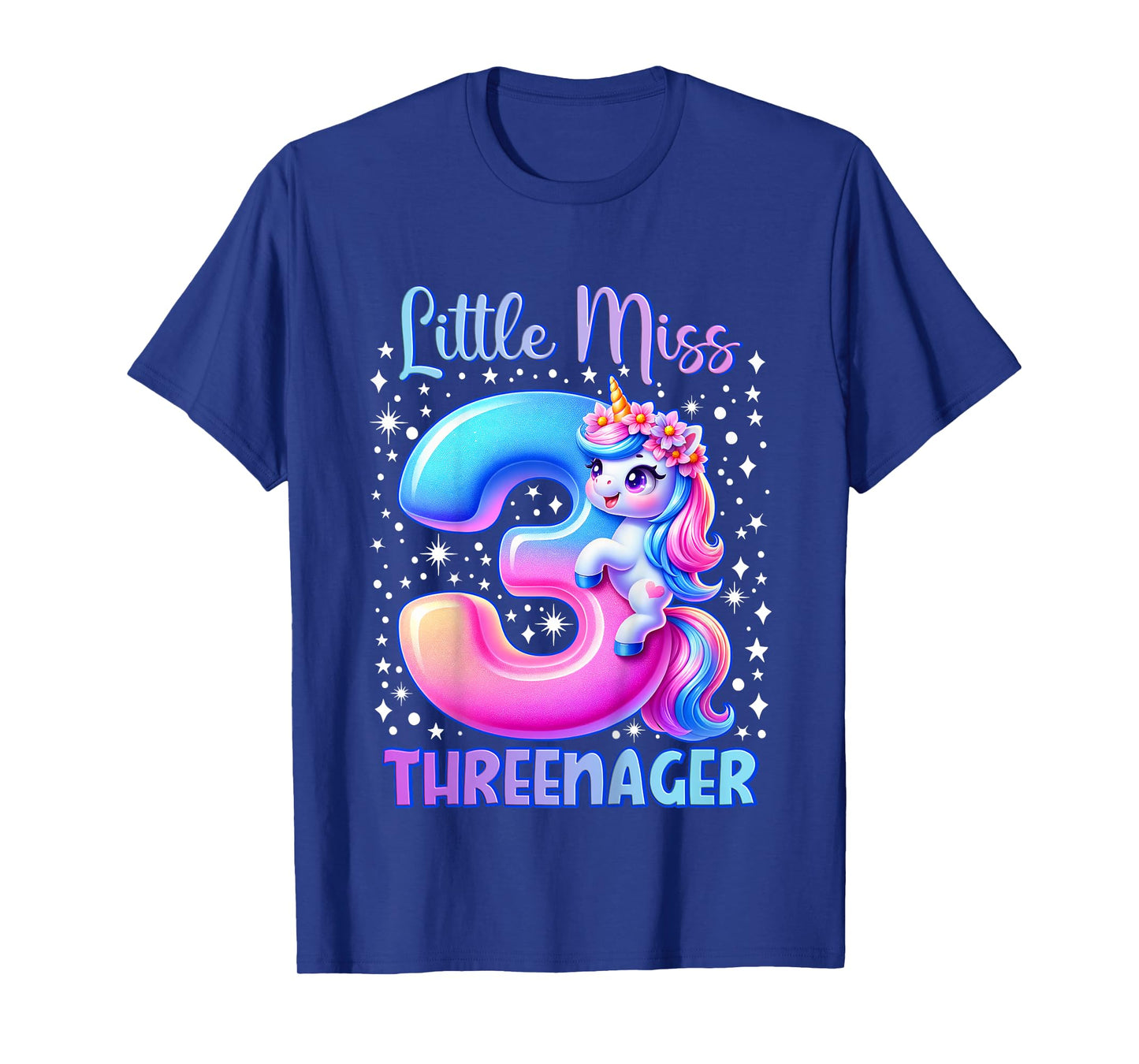 Little Miss Threenager Three 3rd Birthday Girls 3 Years T-Shirt