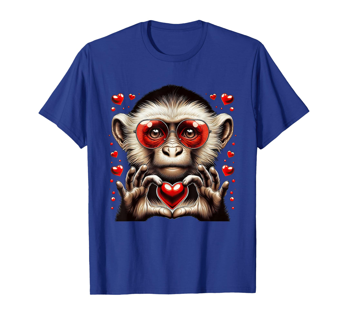 Heart Sign Hand Monkey Kids Mens Womens Monkey Valentine T-Shirt