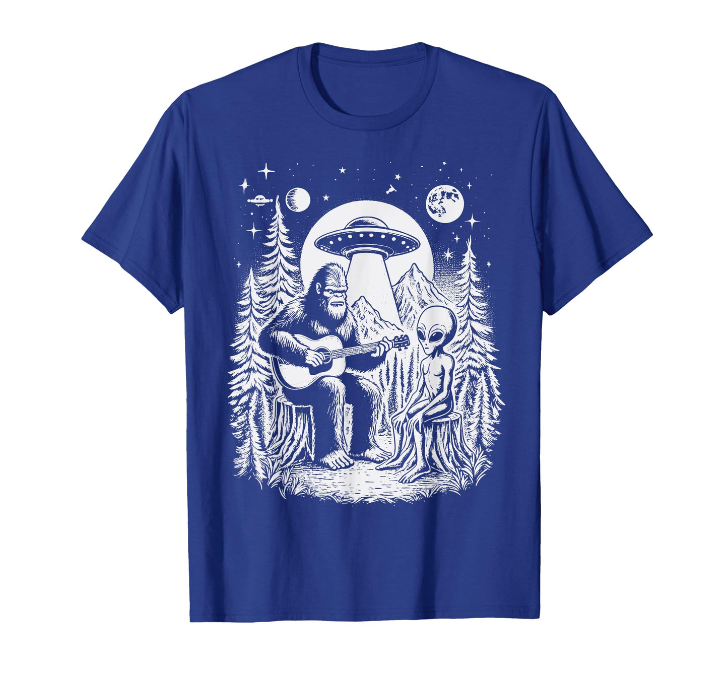 Bigfoot UFO Alien Around Campfire Nature Hiking Sasquatch T-Shirt