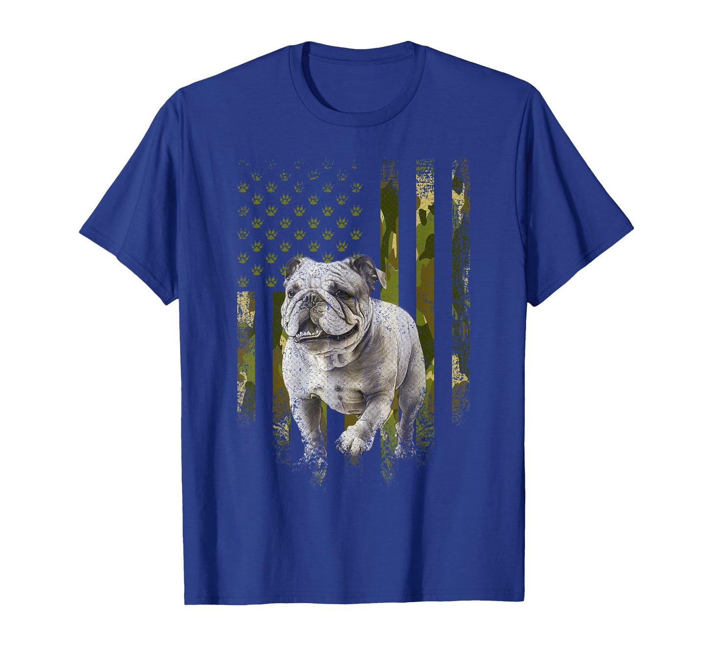 Vintage Camouflage USA Camo Flag Bulldog 4th Of July Women Kids Men T-Shirt