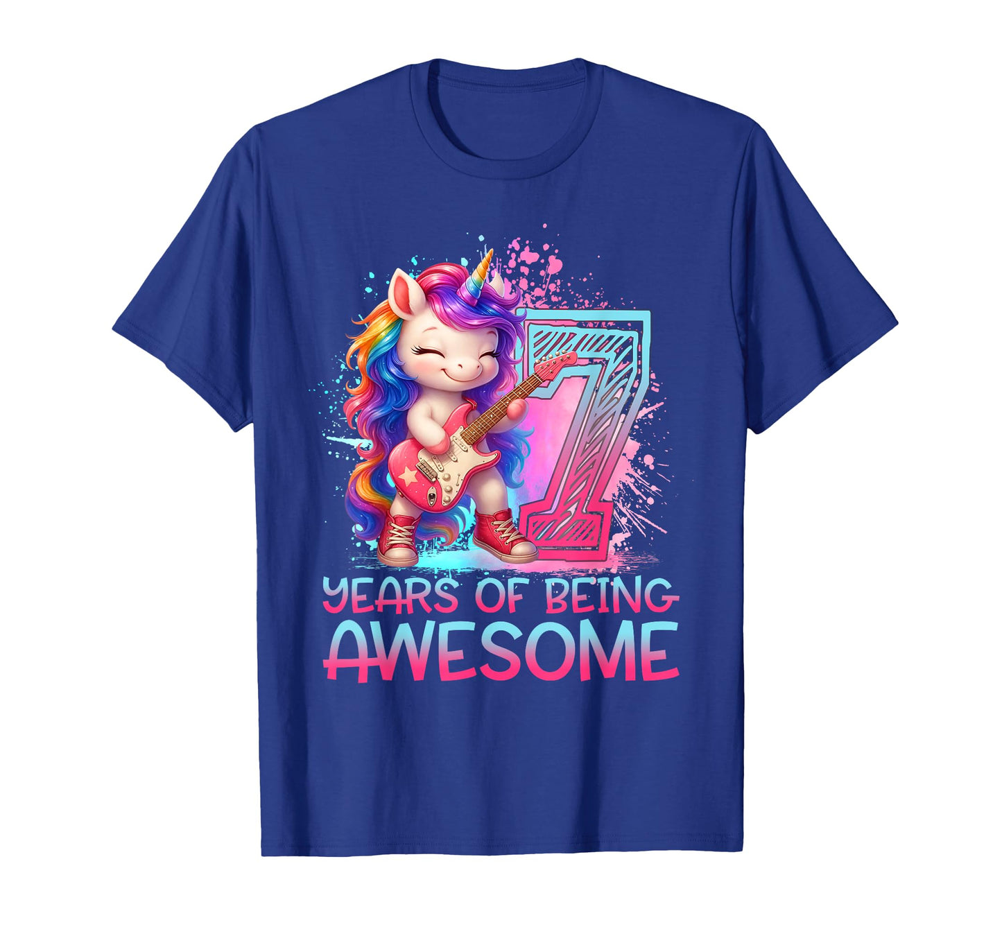 7 Years of Being Awesome Unicorn Rock and Roll 7th Birthday T-Shirt
