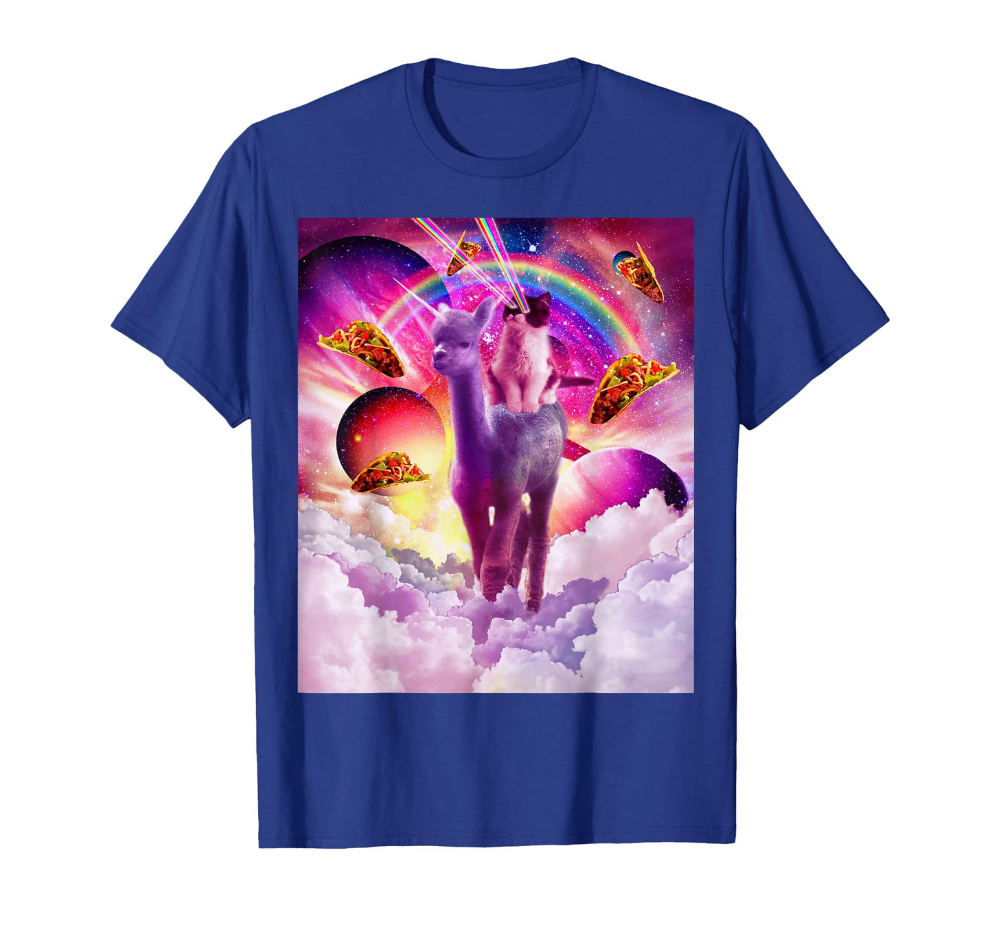 Cosmic Cat Riding Alpaca Unicorn T-Shirt
