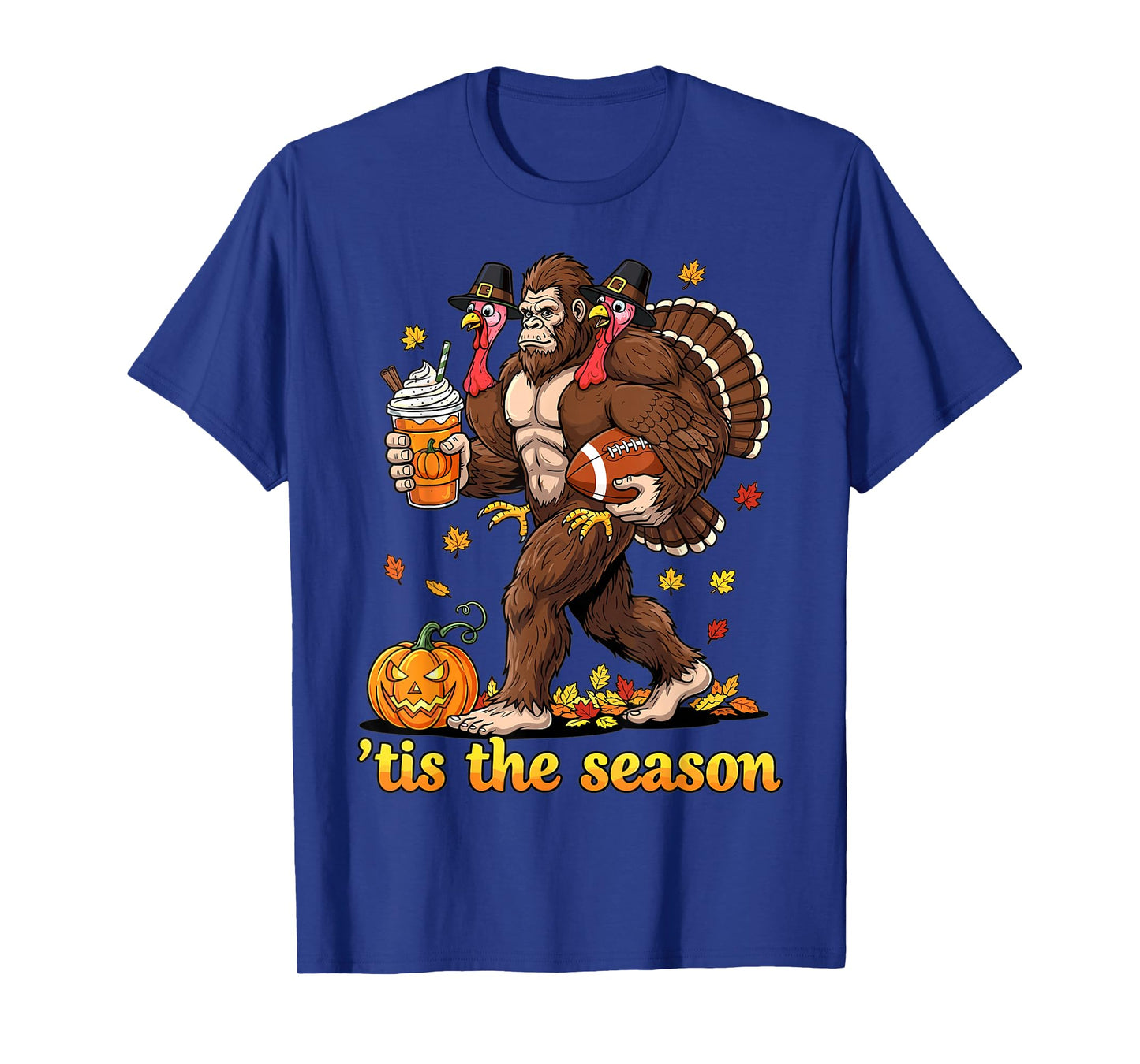 Thanksgiving Bigfoot Turkey Pumpkin Spice Football T-Shirt