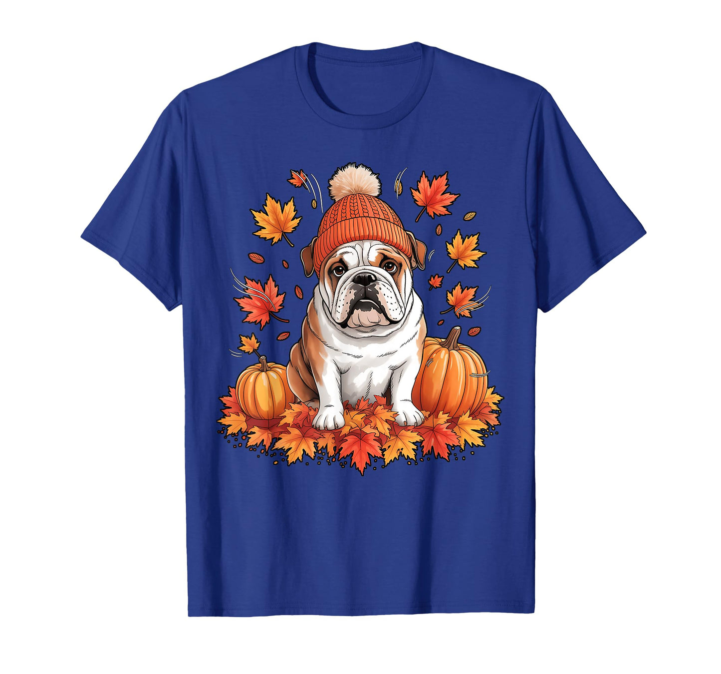 Funny English Bulldog Fall Scarf Autumn Leaves Dog Lovers T-Shirt