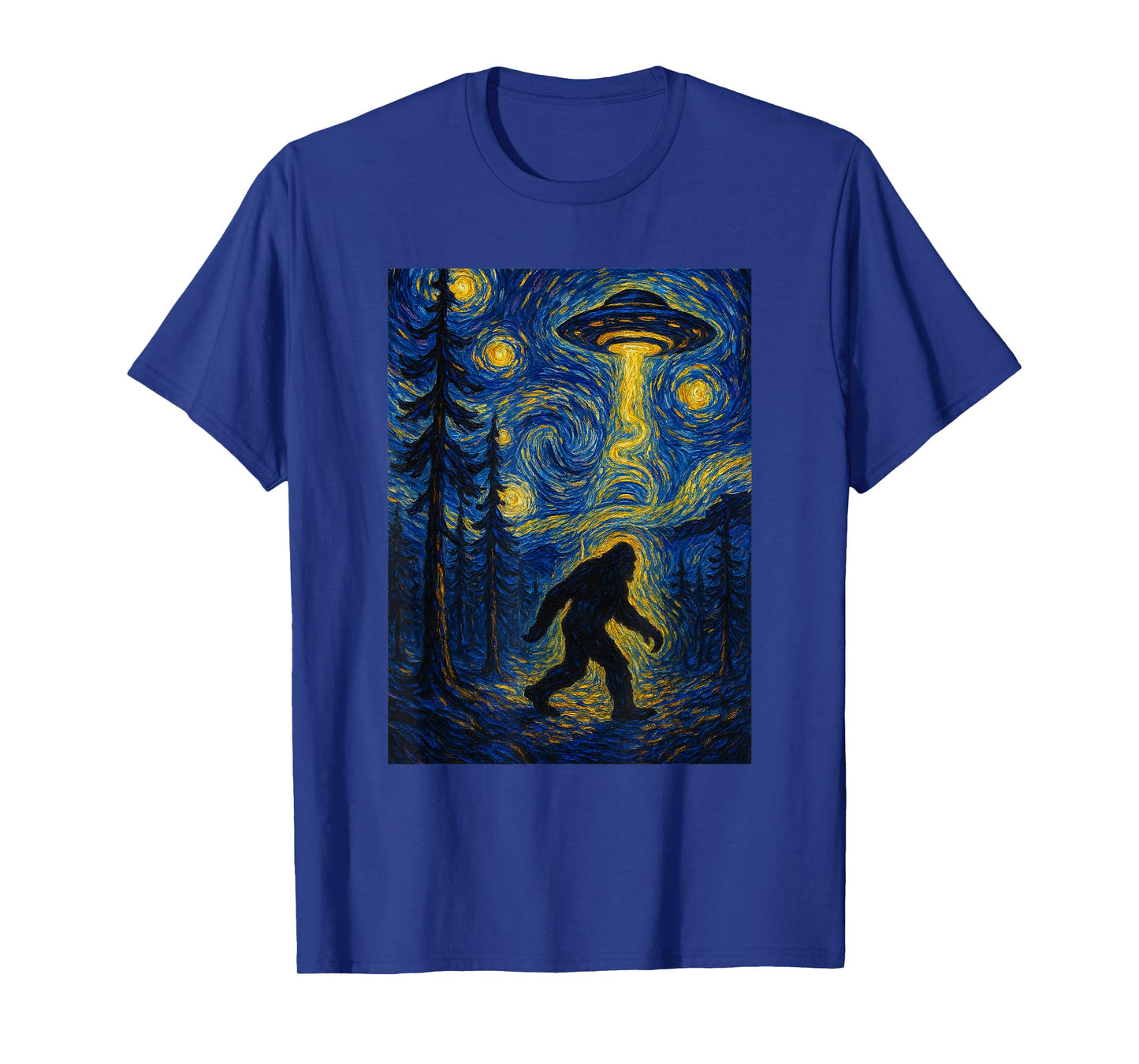 Bigfoot Starry Night Van Gogh UFO For Bigfoot Lover Mom Dad T-Shirt
