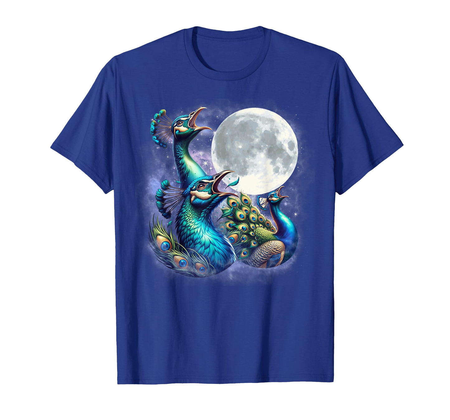 Three Peacocks Moon Funny Peacock Howling Wolfs Moon Parody T-Shirt