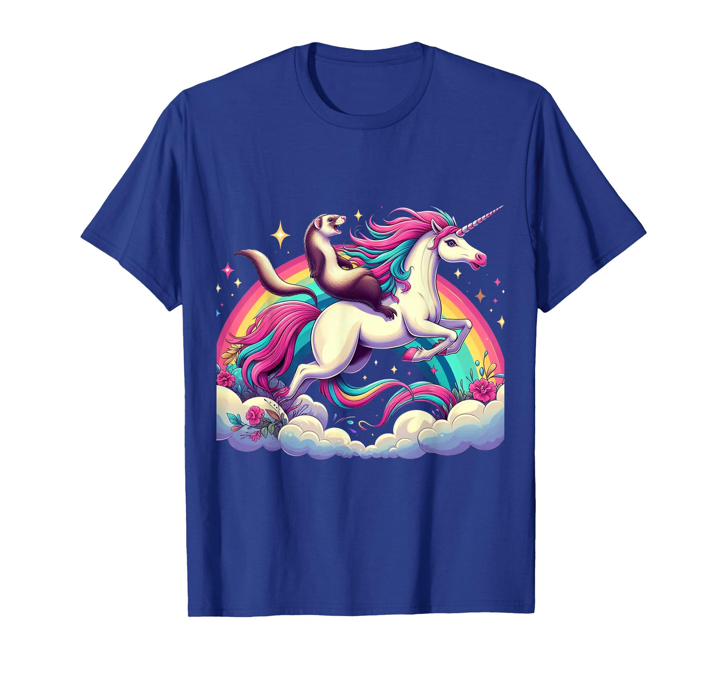 Ferret Riding Unicorn Boys Girls Men Women Kids Rainbow T-Shirt