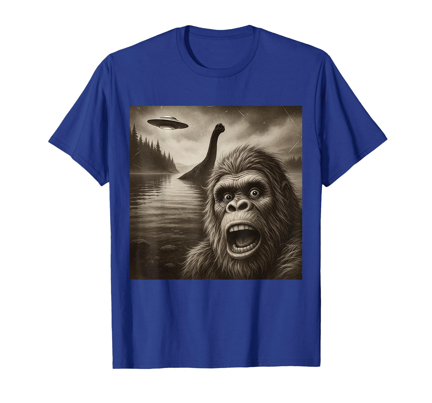 Bigfoot Selfie With Loch Ness Monster And UFO Aliens Graphic T-Shirt
