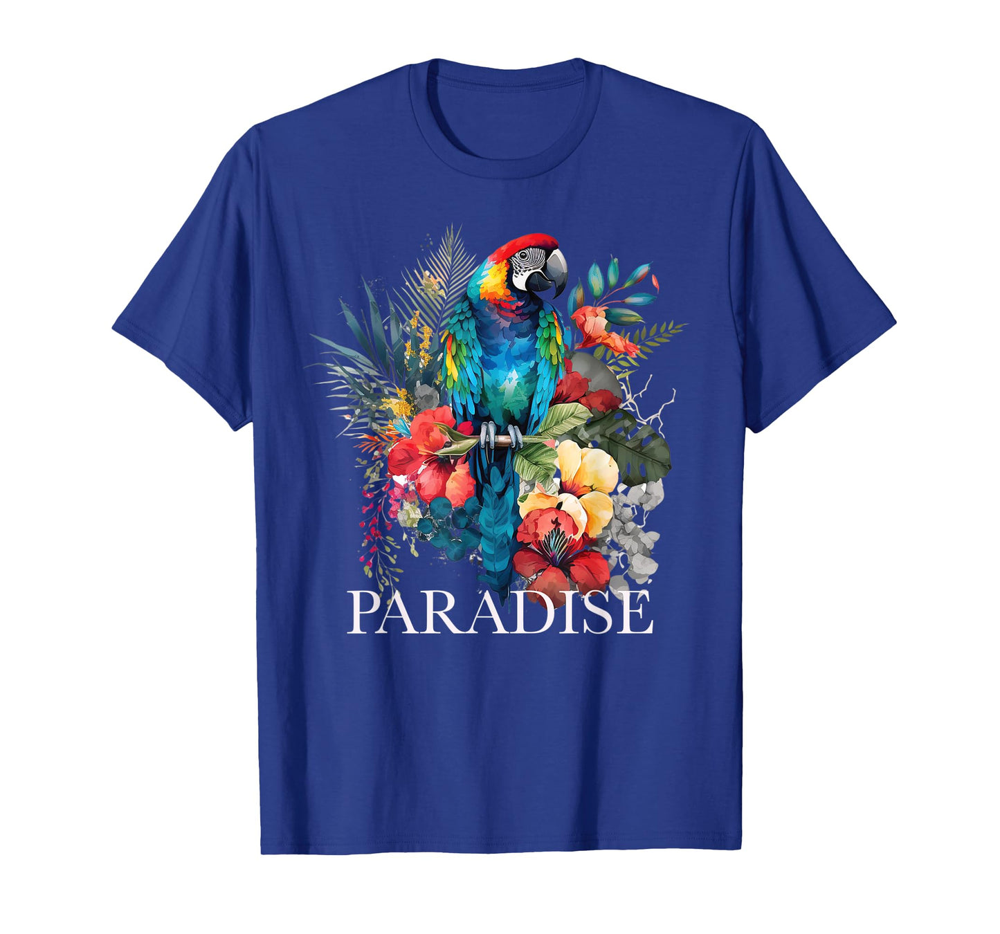 Paradise Parrot Tropical Bird Vacation Beach Flower Hawaiian T-Shirt for Men Women Kids