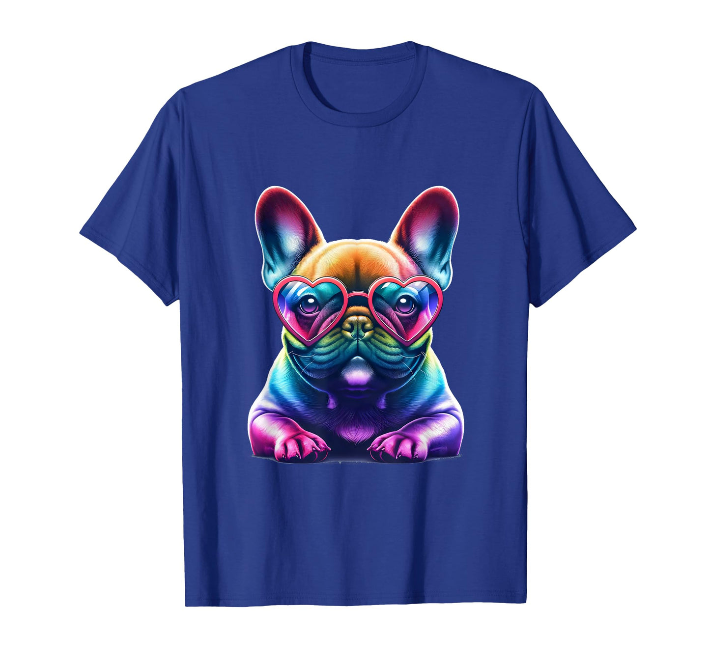 Rainbow Frenchie Wearing Heart Glasses Puppy Love Dog Funny T-Shirt