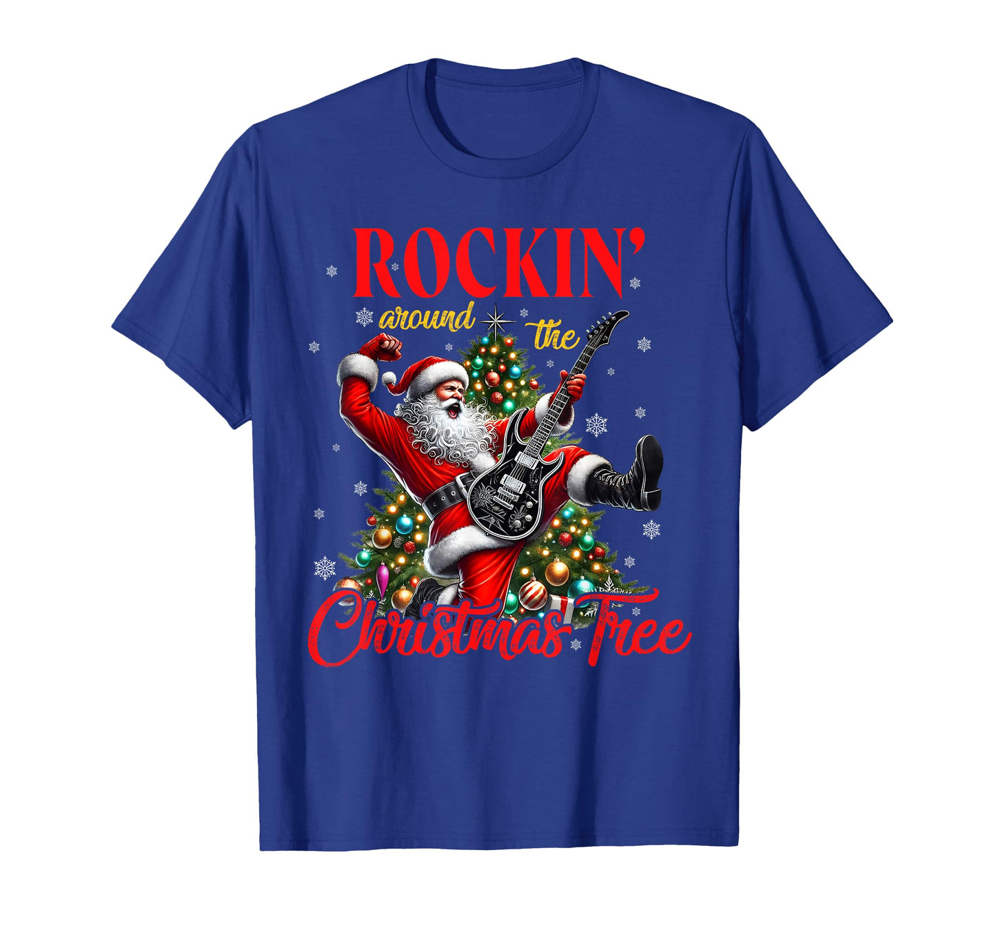 Rocking Around the Christmas Tree Santa Rock And Roll Guitar T-Shirt