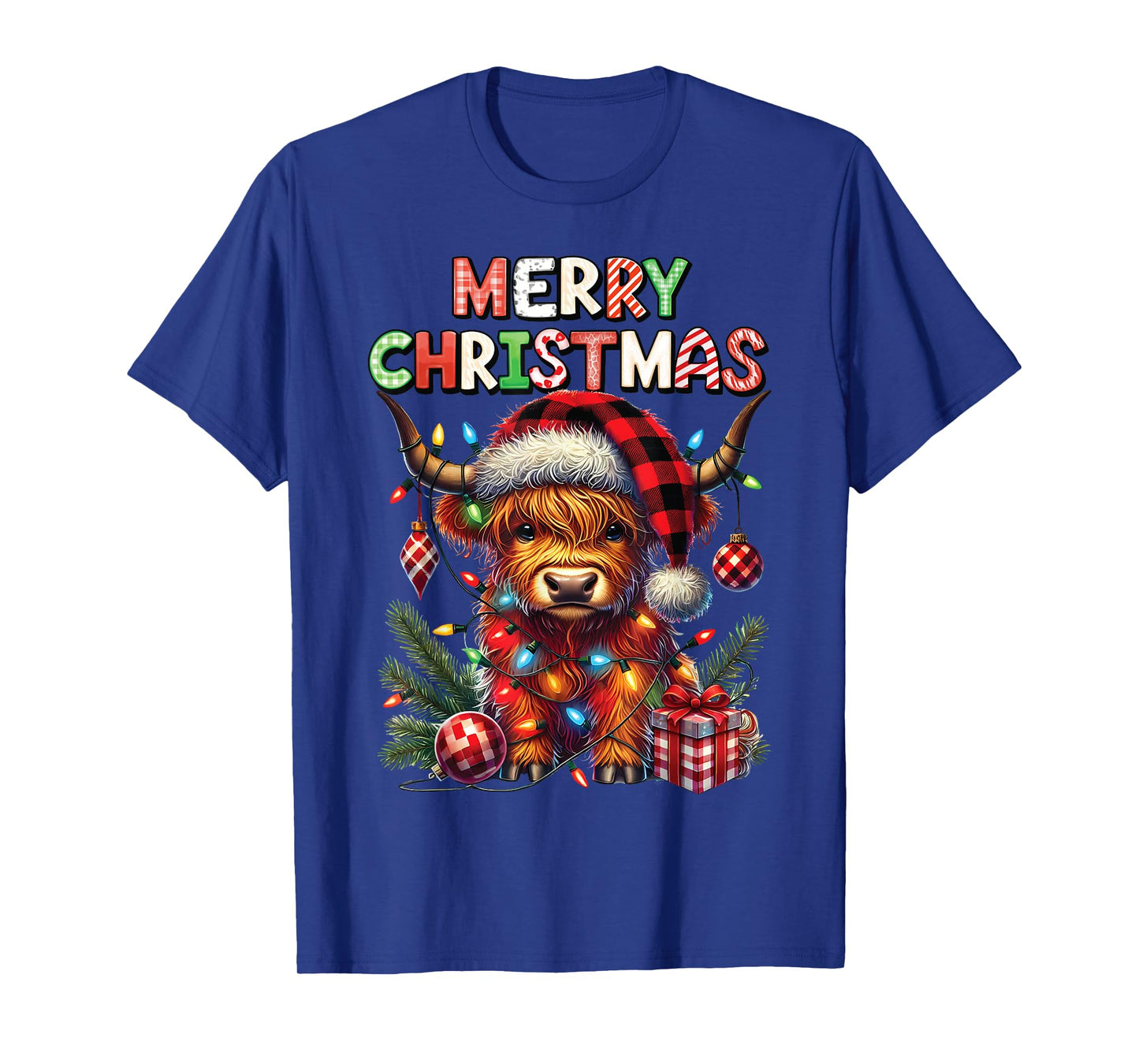 Merry Christmas Scottish Highland Cow Xmas Farm Animal Lover T-Shirt