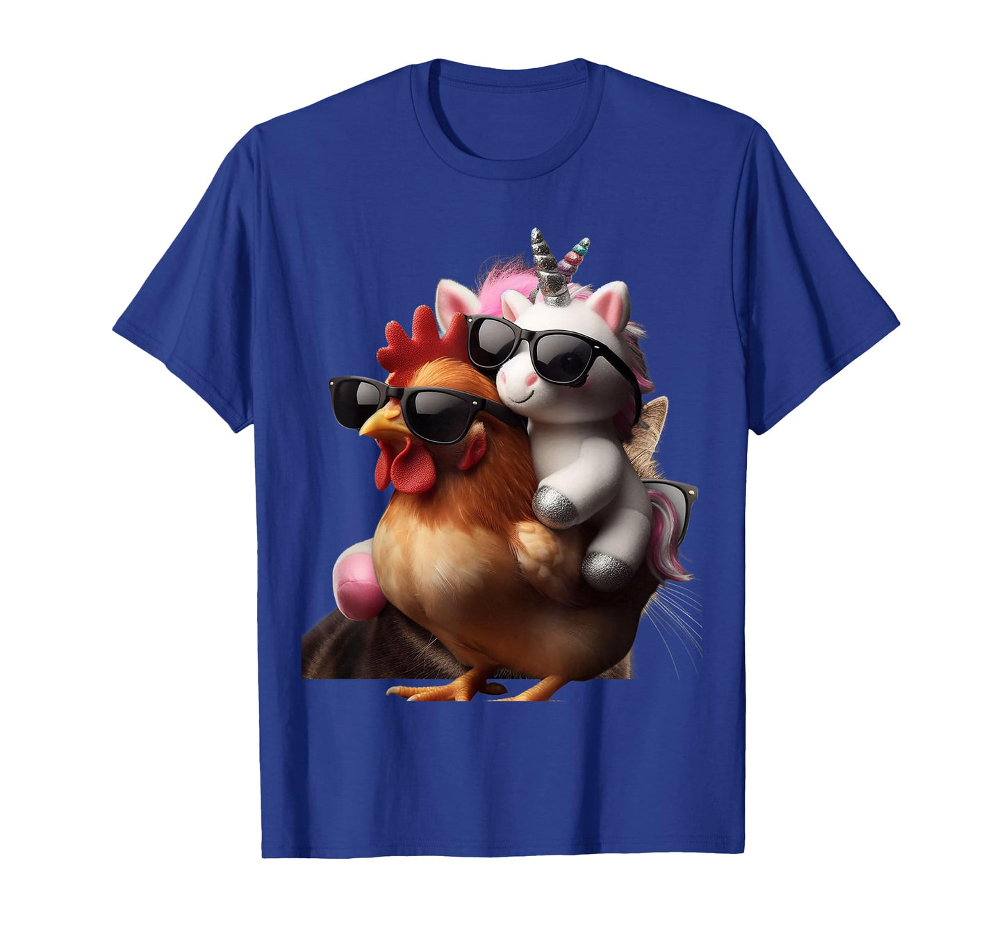 Unicorn Riding Chicken Boys Girls Women Kids Teens Rainbow T-Shirt