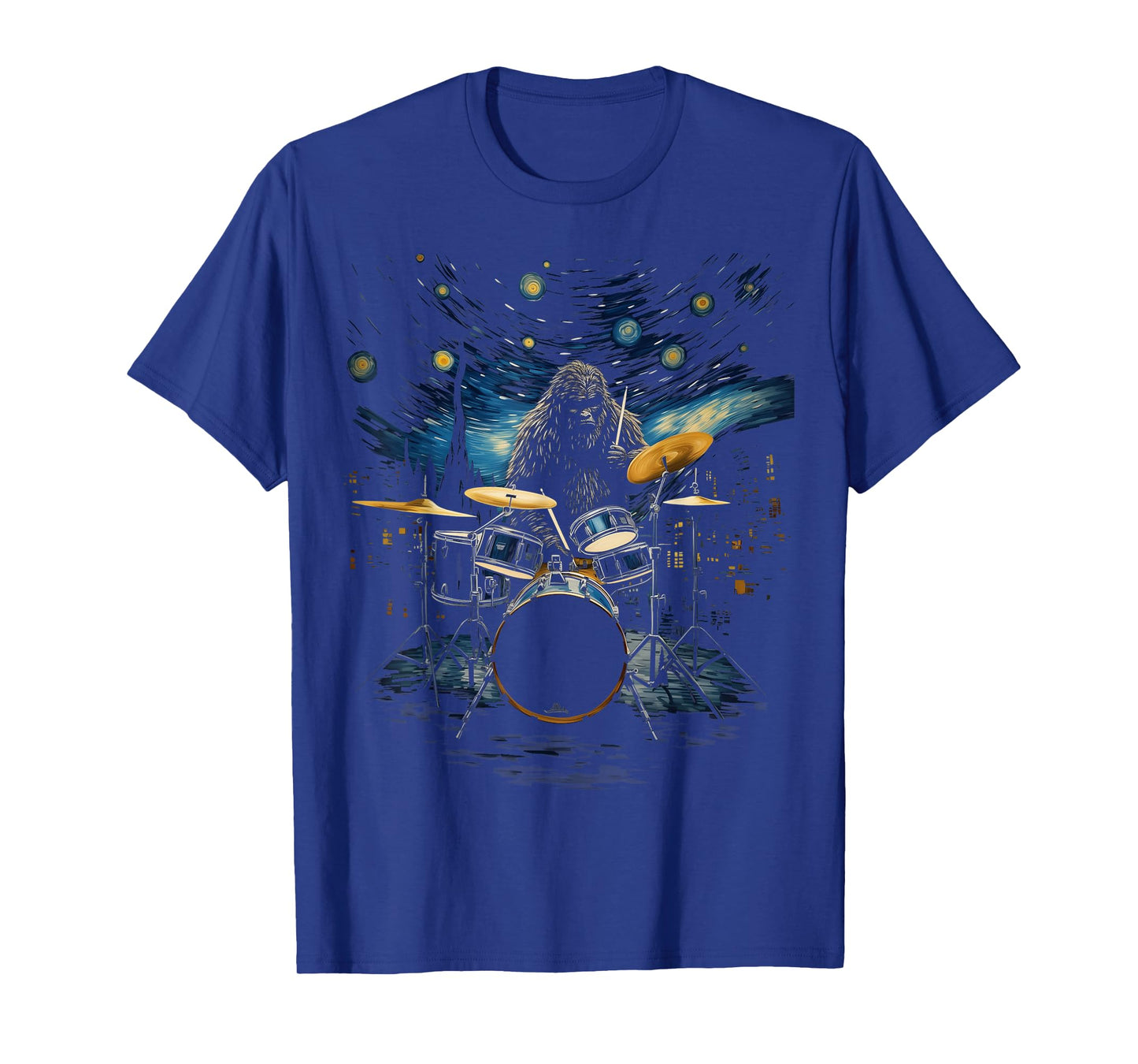Percussionist Drummer Van Gogh Bigfoot Playing Drums T-Shirt