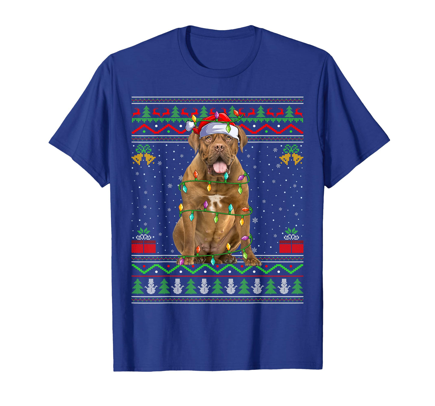 Dogue De Bordeaux Dog Christmas Lights Santa Ugly Xmas Men Women Kids T-Shirt