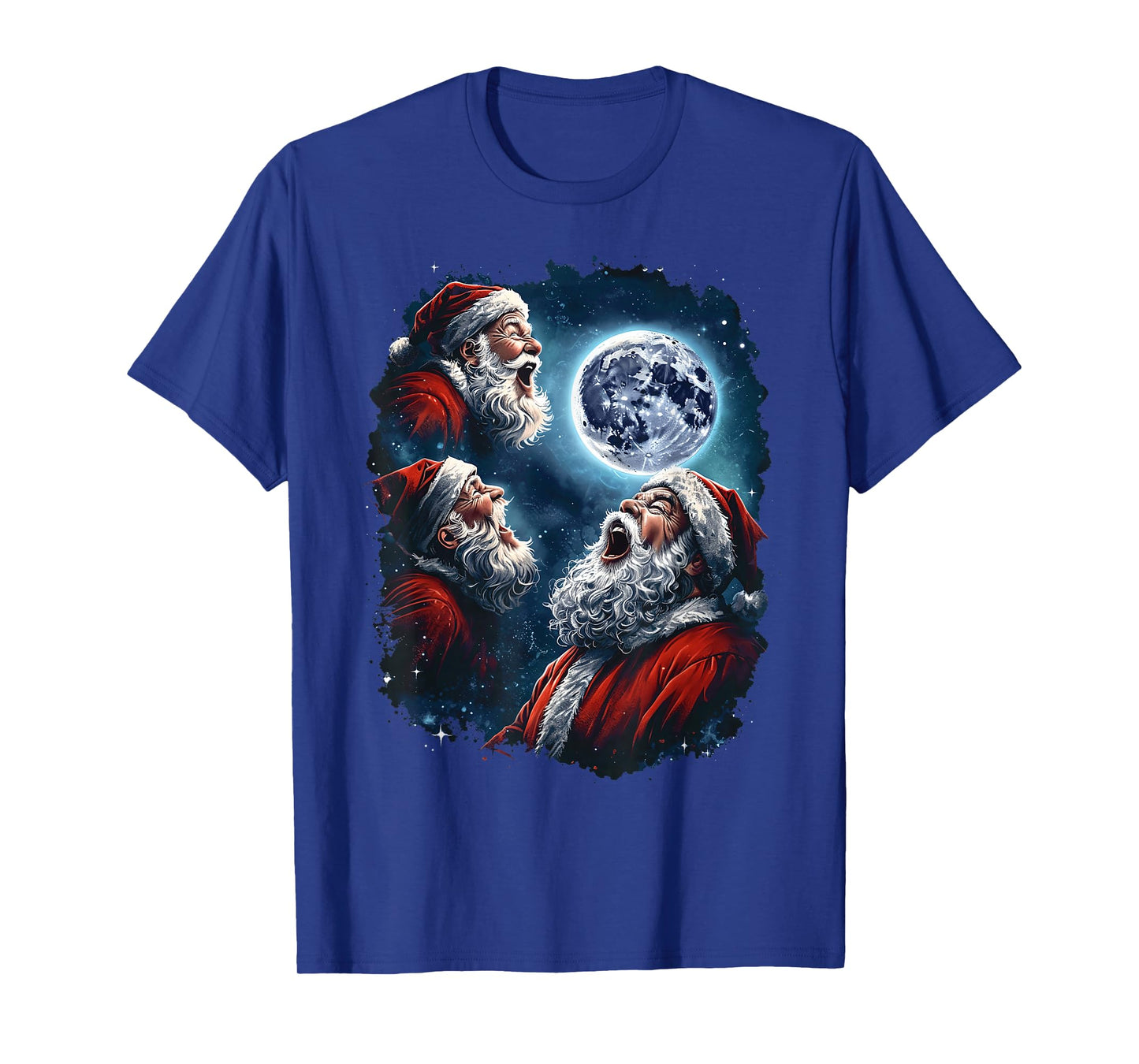 Three Santa Claus Moon Howling Funny Christmas Holiday Meme T-Shirt