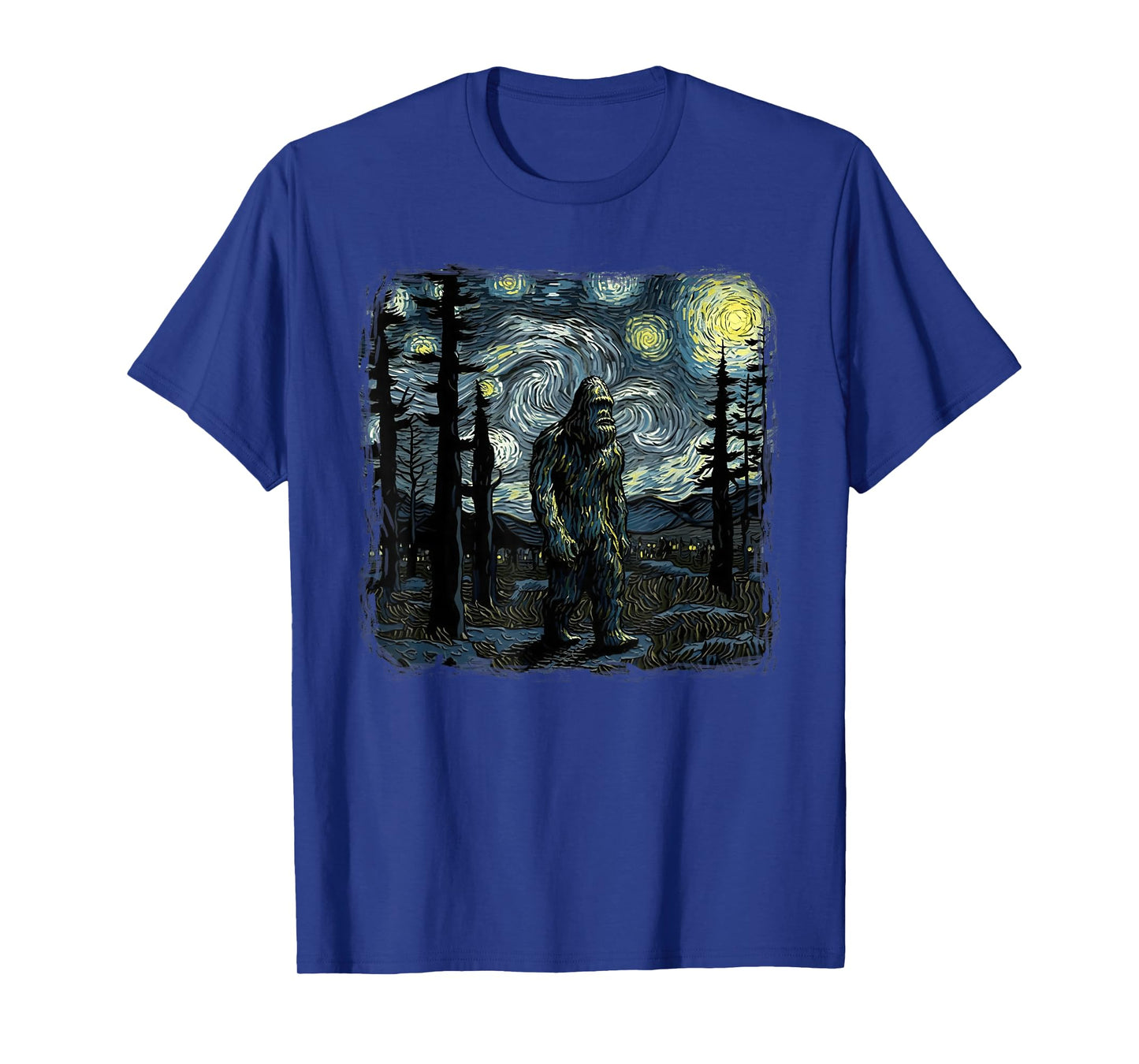 Bigfoot Starry Night Sasquatch Van Gogh Sky Painting Art T-Shirt