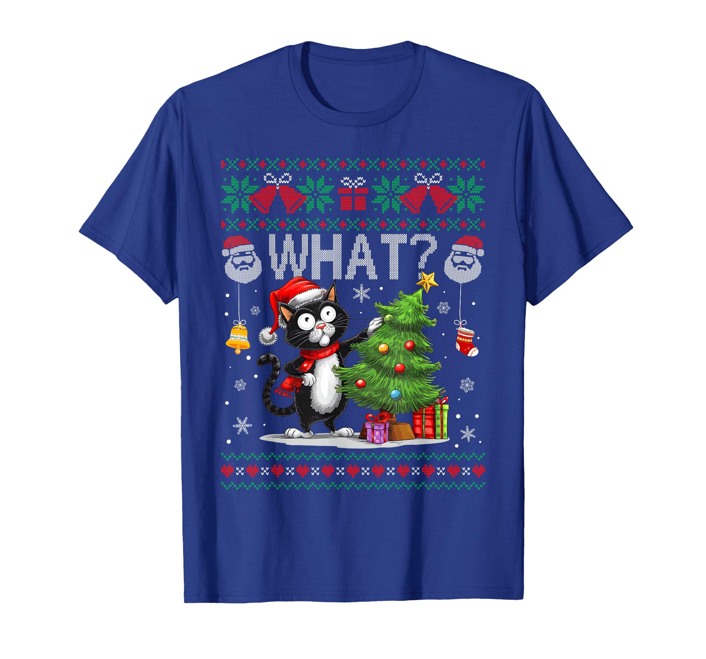 Funny Cat What Black Cat Christmas Tree Ugly Xmas Men Women T-Shirt
