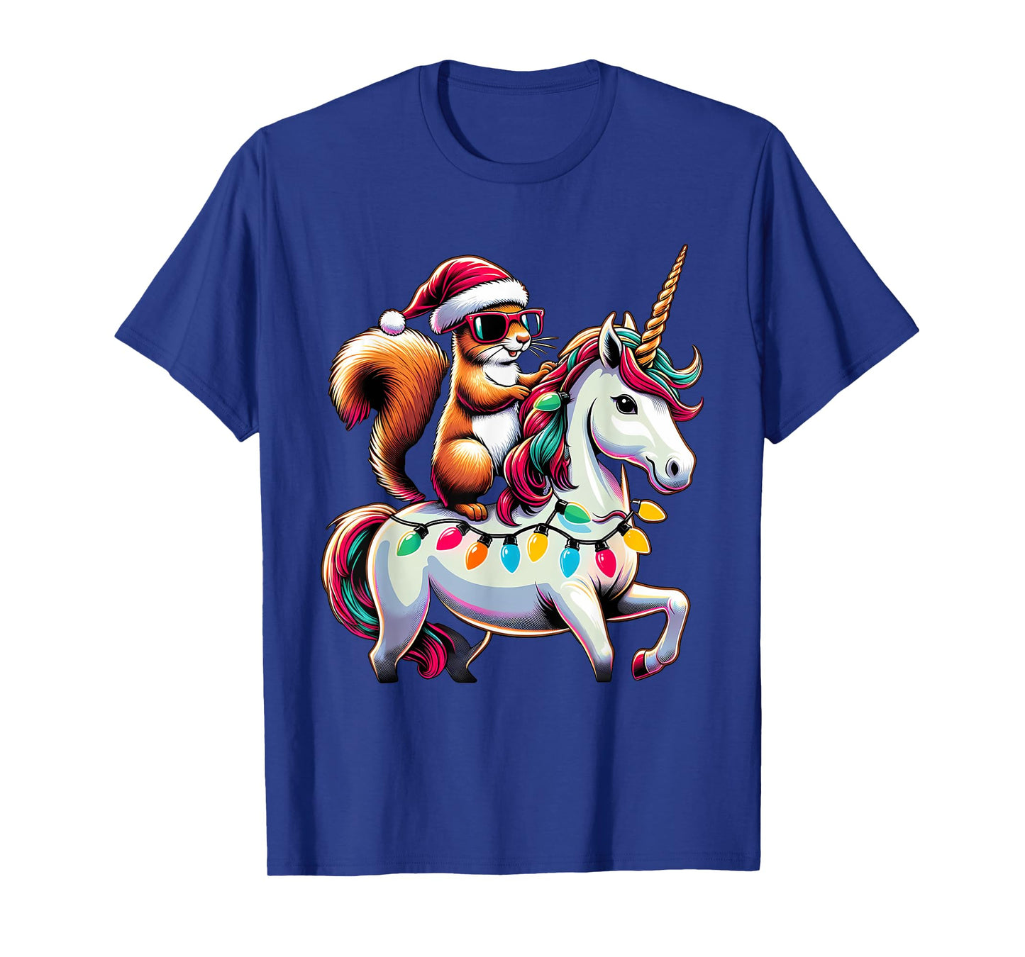 Christmas Lights Squirrel Riding Unicorn T-Shirt