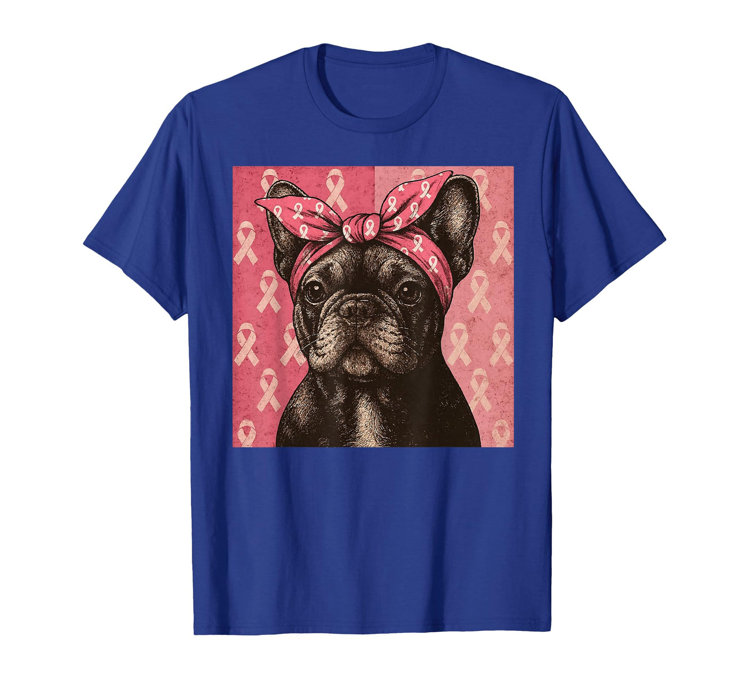 Pink Ribbon French Bulldog Breast Cancer Awareness T-Shirt