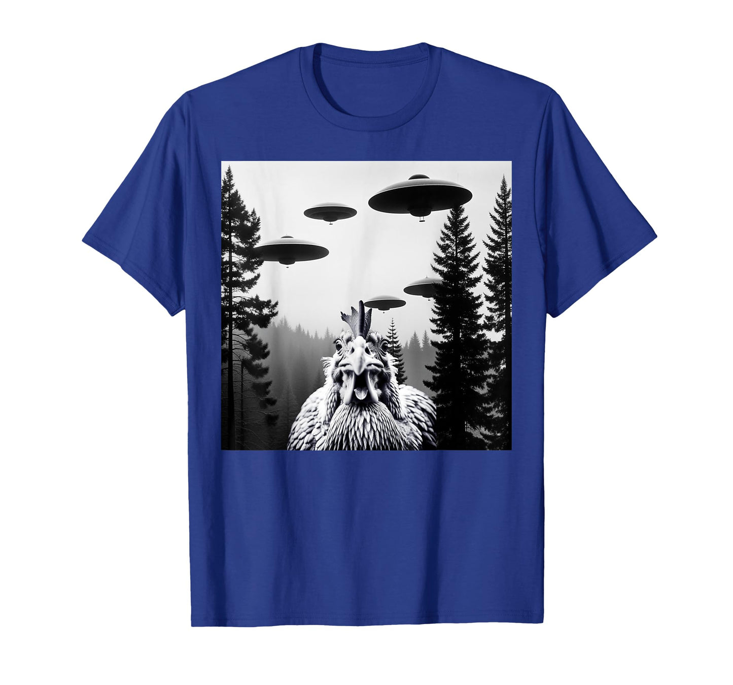 Funny Chicken With Alien UFO Spaceship. Chicken And Alien T-Shirt