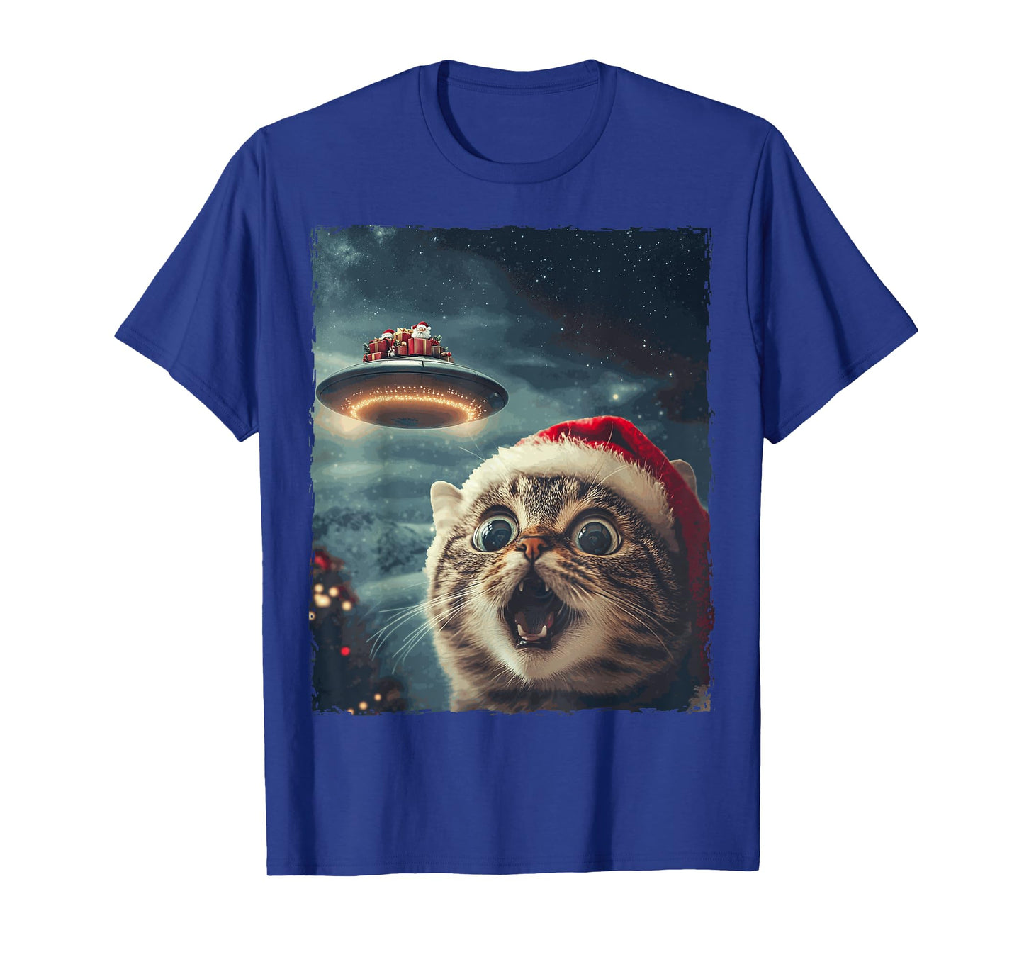 Funny Cat Selfie Santa Ufo Xmas Christmas T-Shirt