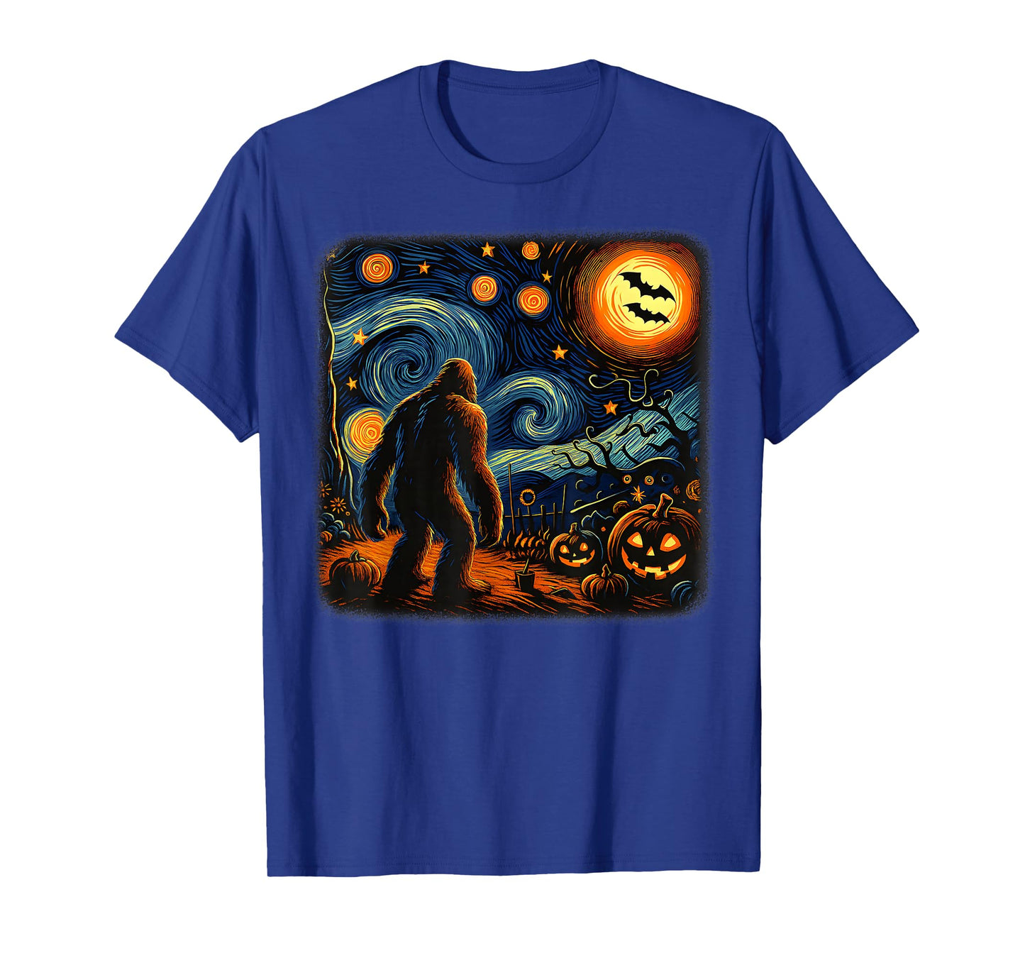 Halloween Bigfoot Starry Night Van Gogh Sasquatch Pumpkin T-Shirt