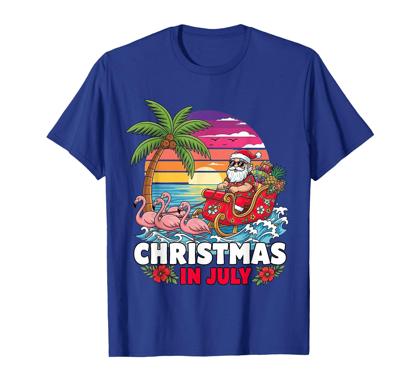 Xmas in July Santa Beach Trip Tropical Summer Vibes Palm T-Shirt