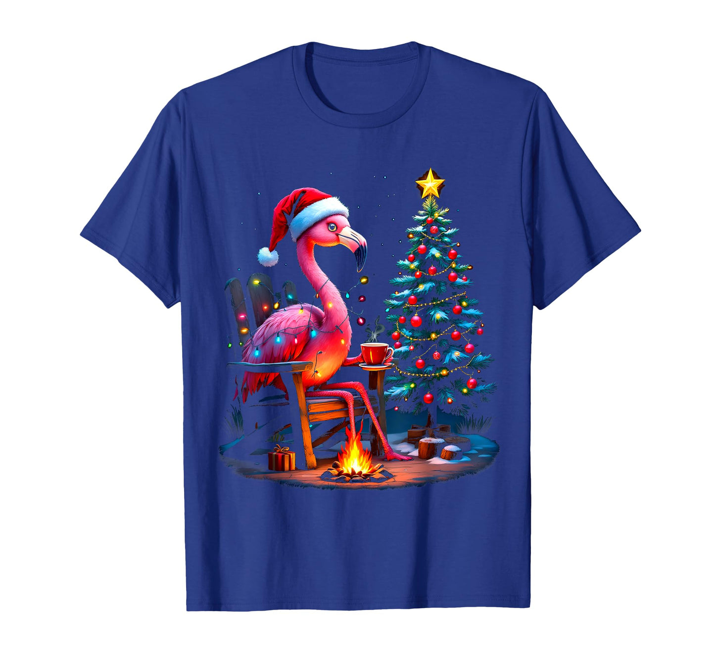 Funny Christmas Flamingo Santa Lights Winter Men Women Kids T-Shirt