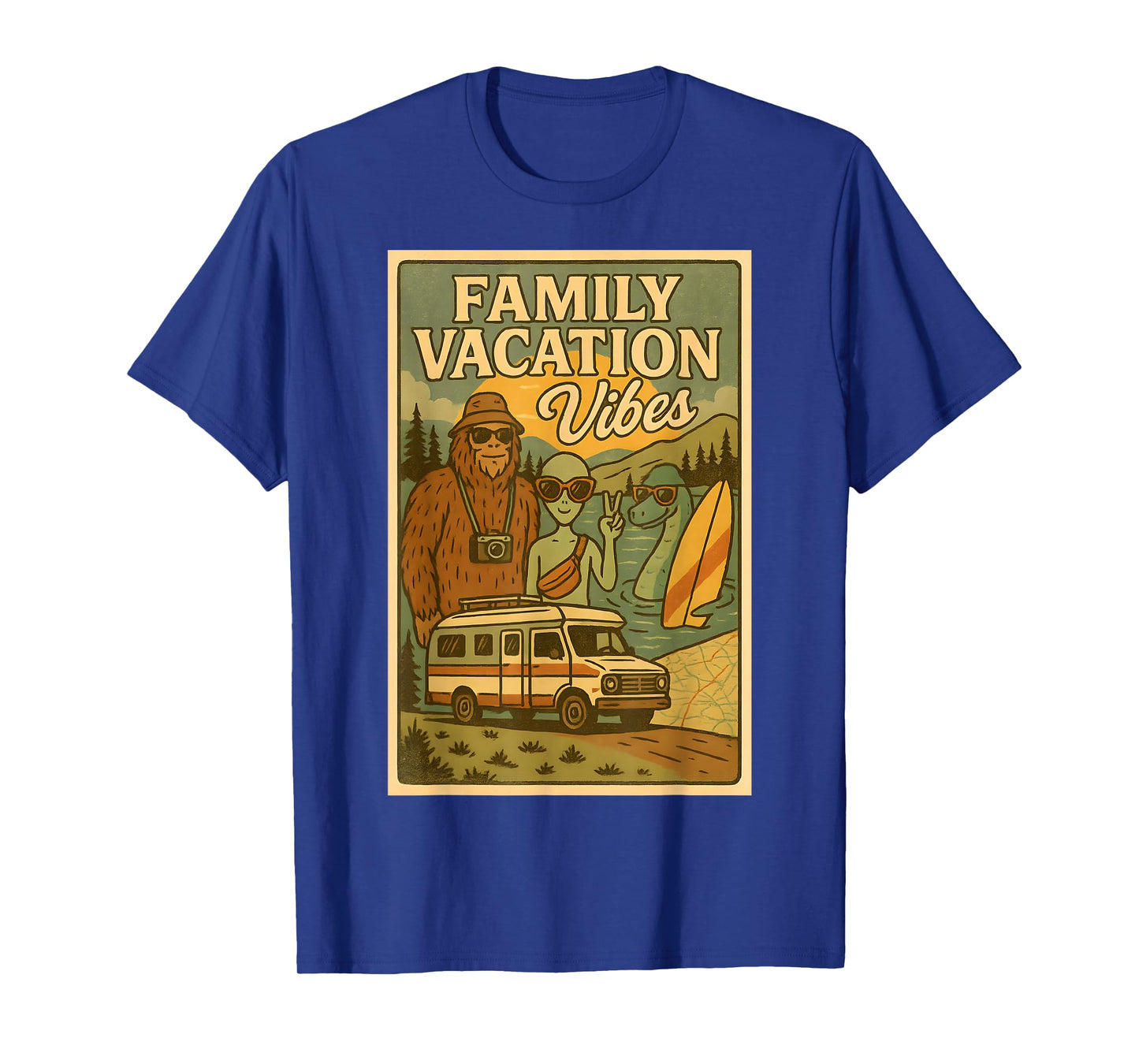 Funny Summer Bigfoot Family Vacation Alien Nessie Cryptid T-Shirt