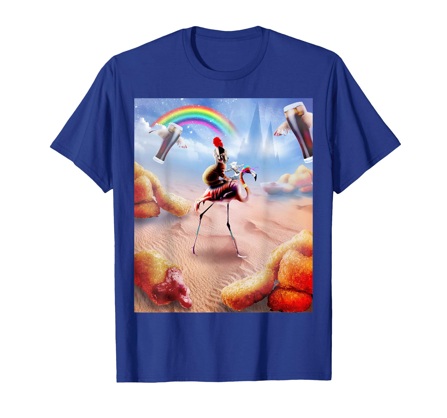 Cat Riding Flamingo With Chicken Nuggets And Cola T-Shirt