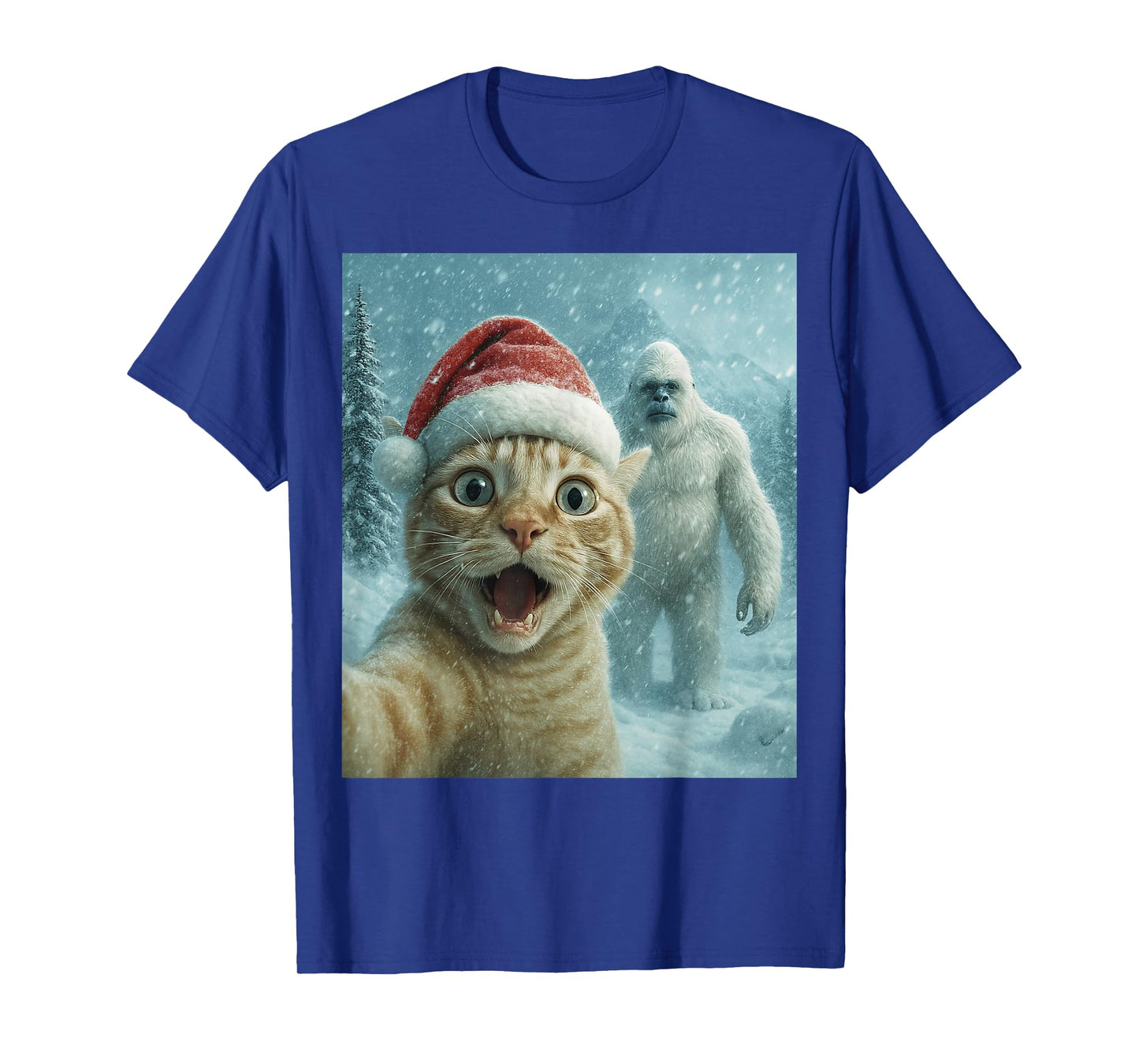 Funny Cat Santa Hat Yeti Christmas Snow Meme Cool Selfie T-Shirt