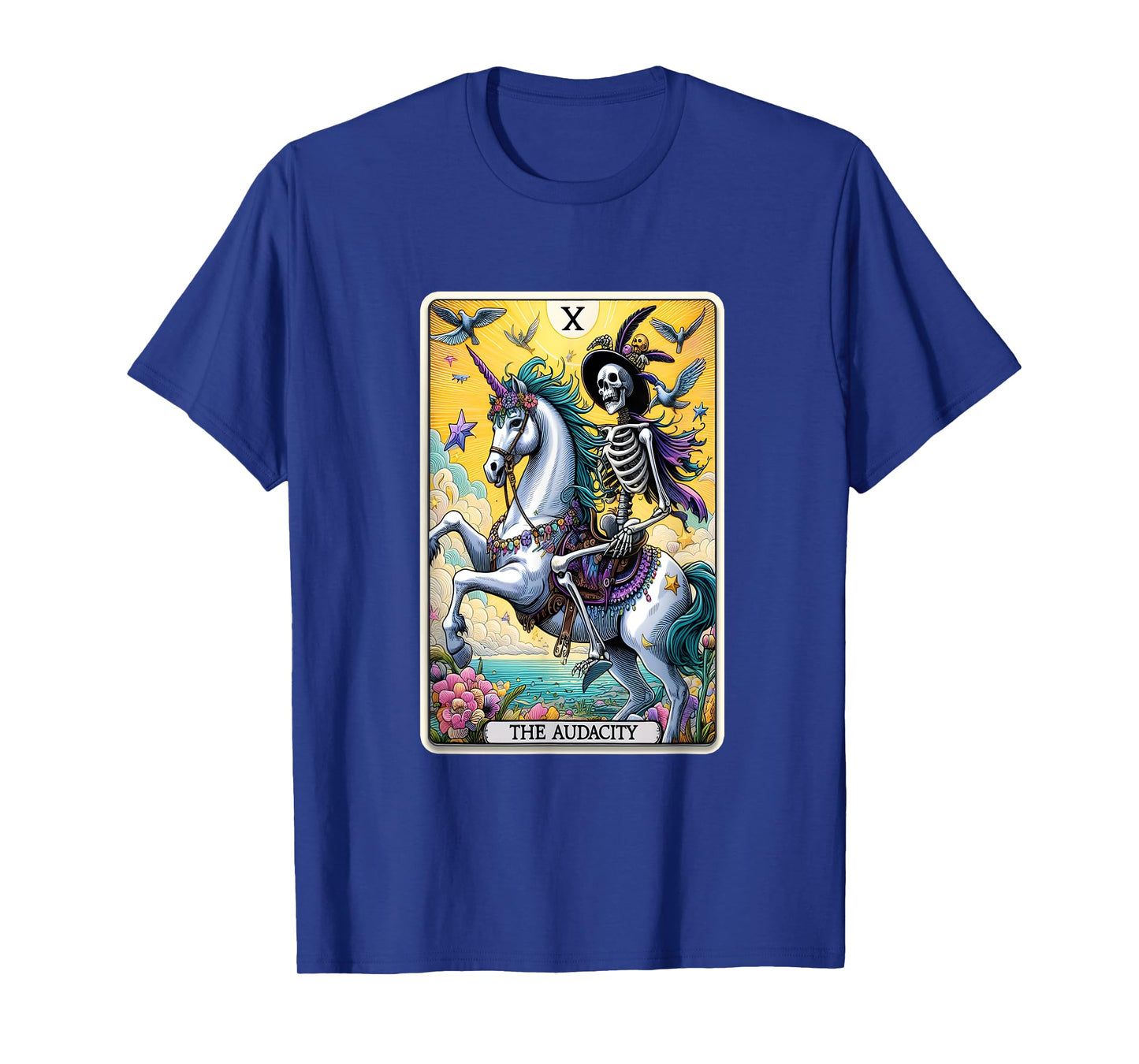 Audacity Tarot Card Sarcastic Skeleton Riding Unicorn T-Shirt
