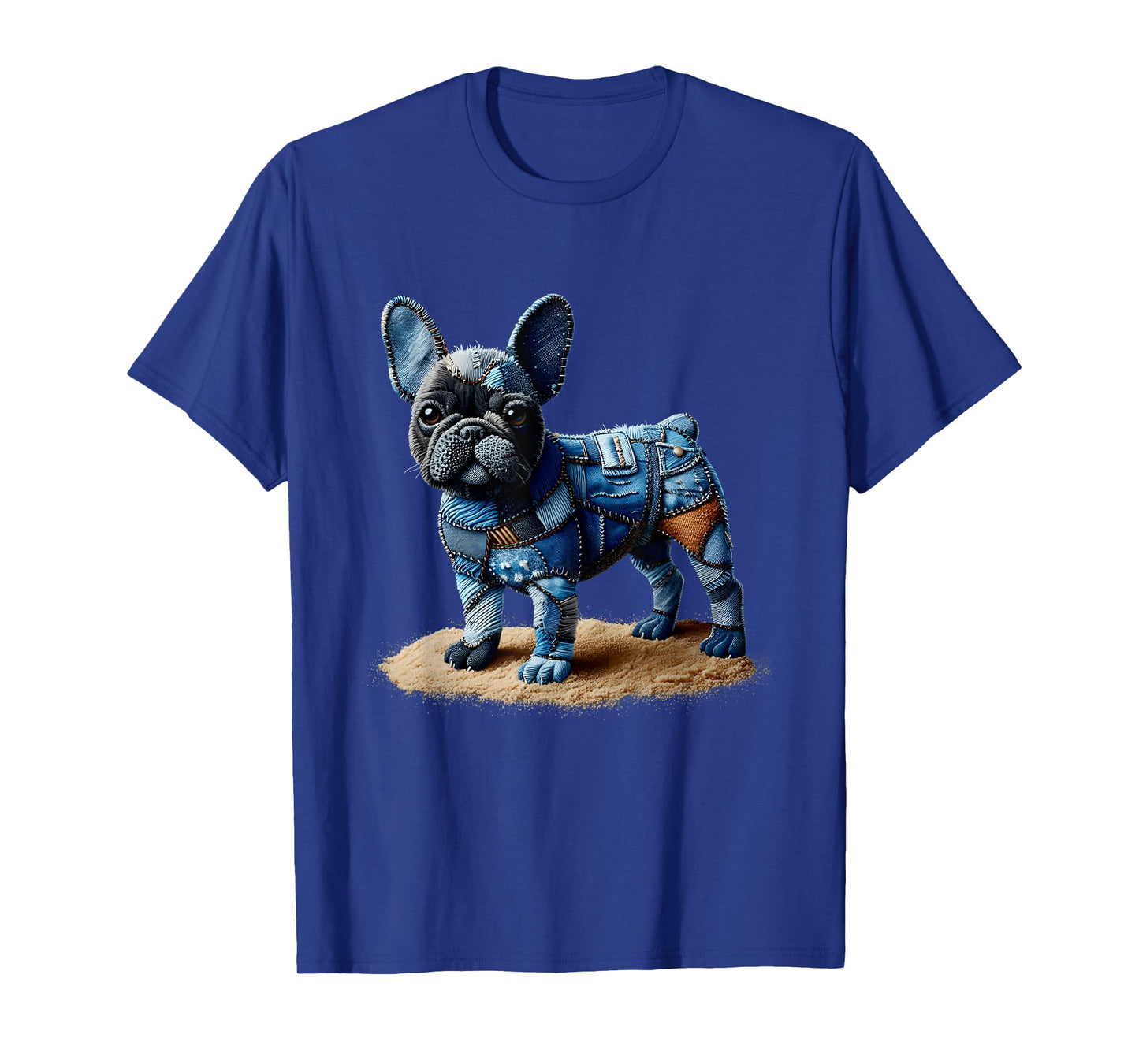 Bulldog Pattern Patchwork Art French Bulldog In Denim Dog T-Shirt