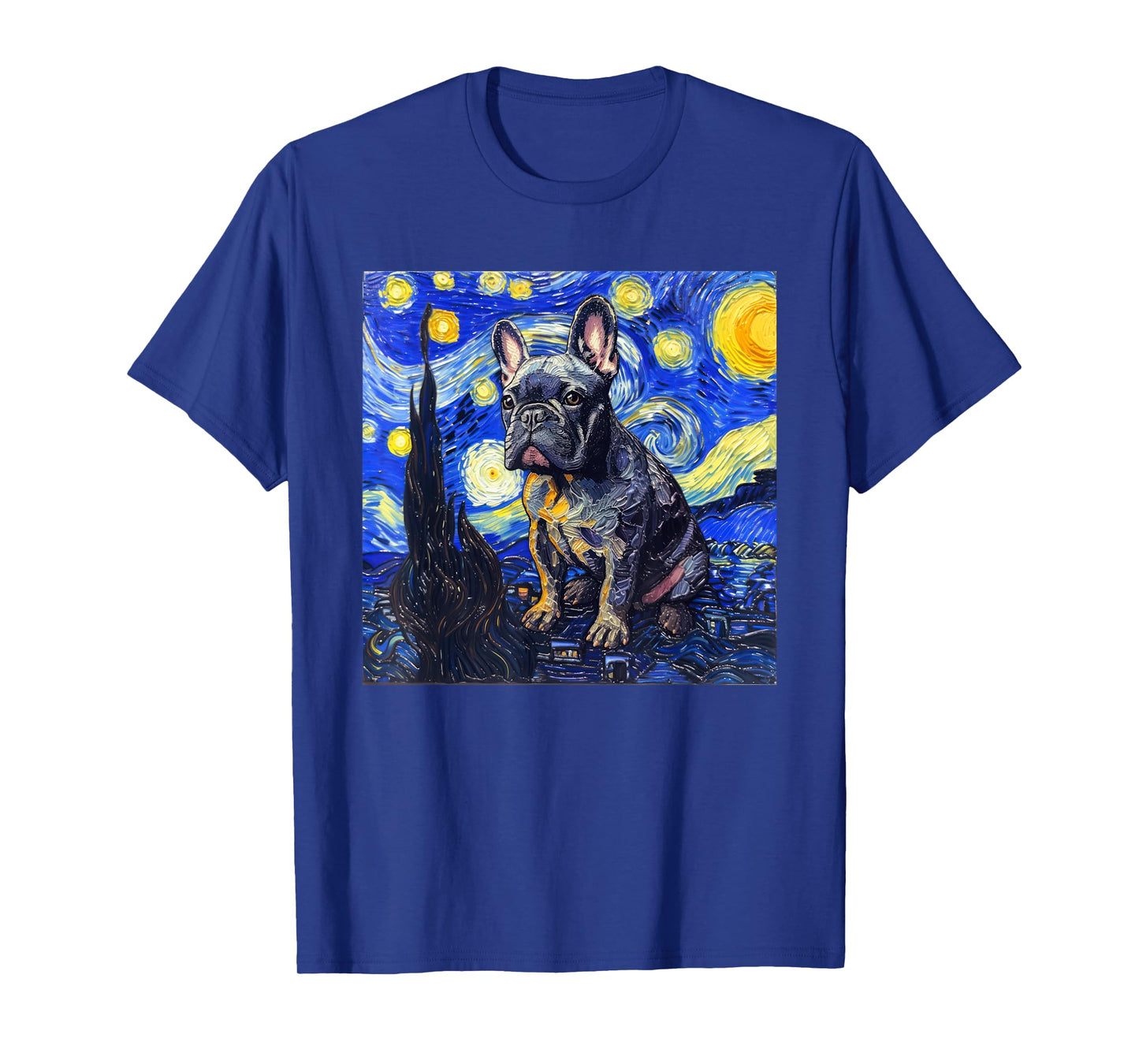 French Bulldog Dog Van Gogh Style Starry Night Men Women Girls Kids T-Shirt