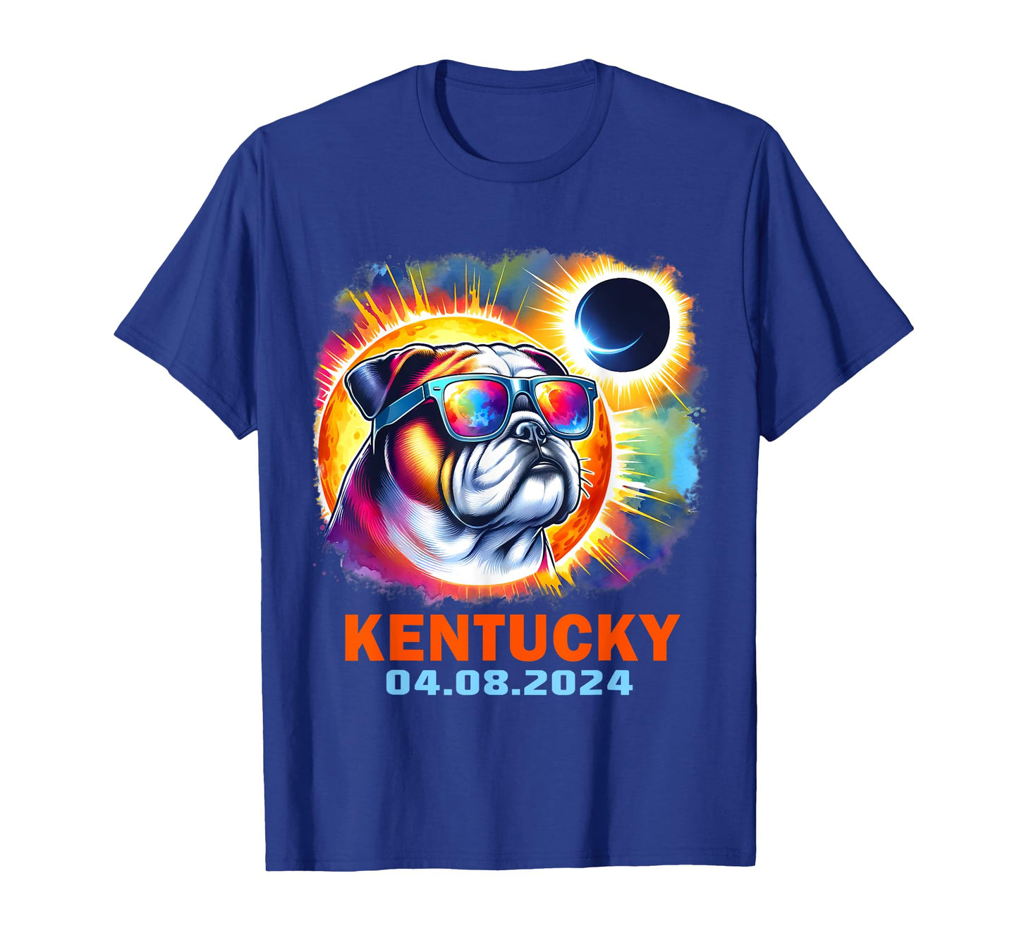 Colorful Bulldog Total Solar Eclipse 2024 Kentucky Men Women Kids T-Shirt