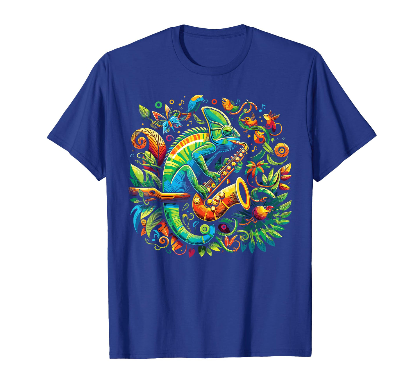 Colorful Chameleon Playing Saxophone | Sax Music Art T-Shirt