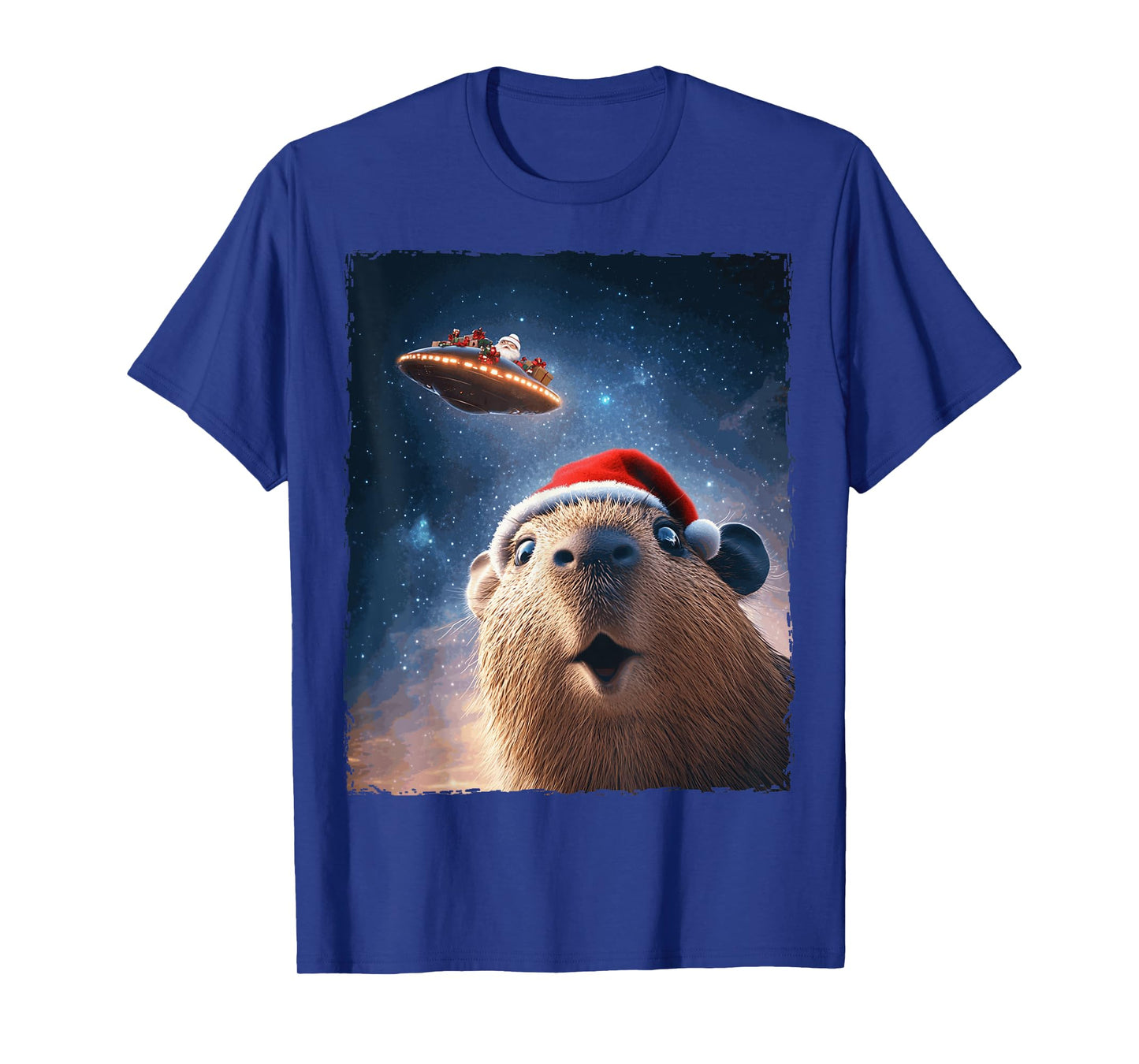 Funny Capybara Selfie Santa Ufo Xmas Christmas T-Shirt