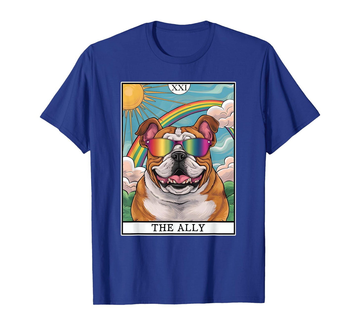 Funny Ally Dog English Bulldog Sunglasses LGBTQ Pride T-Shirt