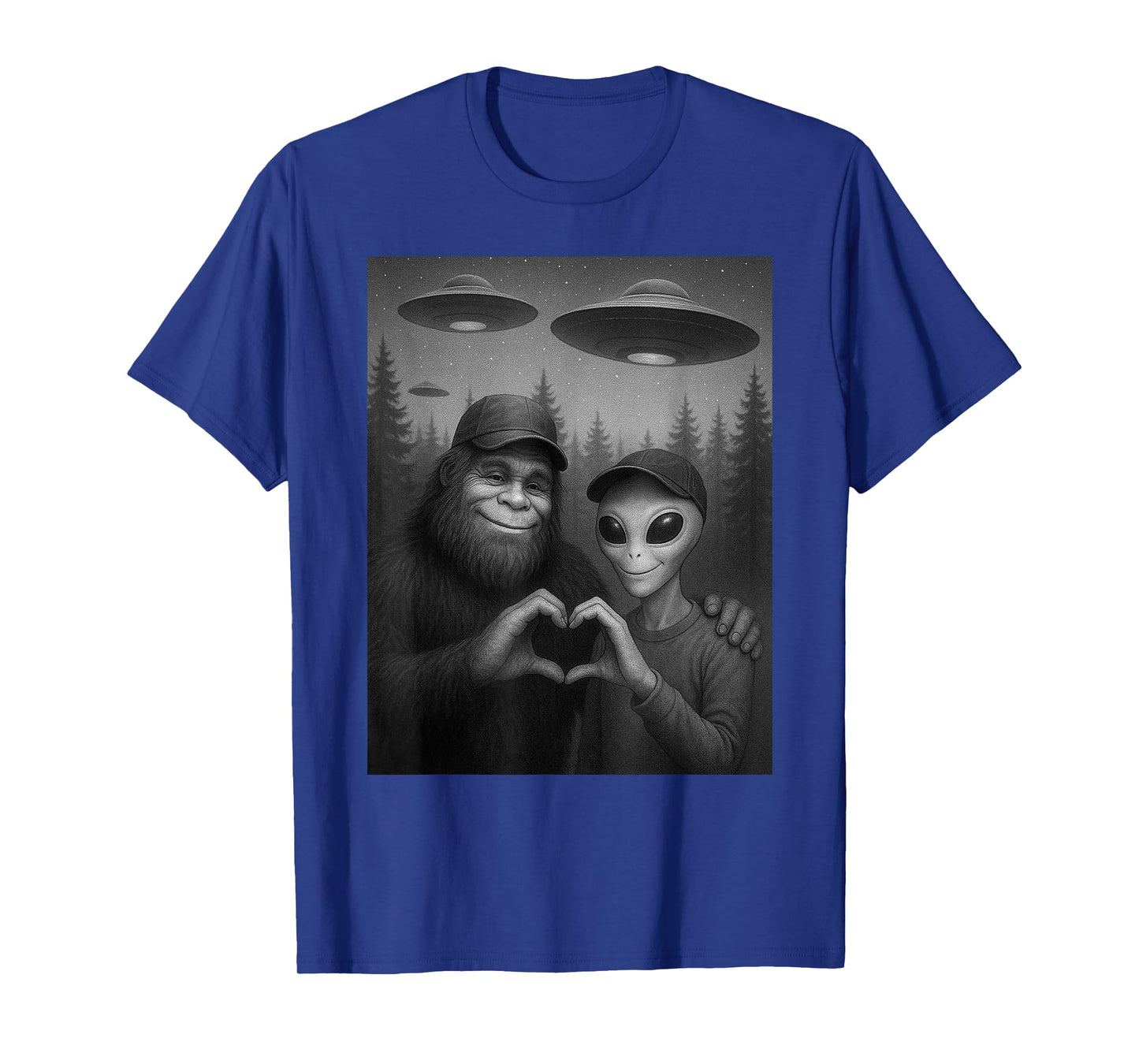 Funny Bigfoot and Alien Sasquatch Love Hand Sign Boys Kids T-Shirt