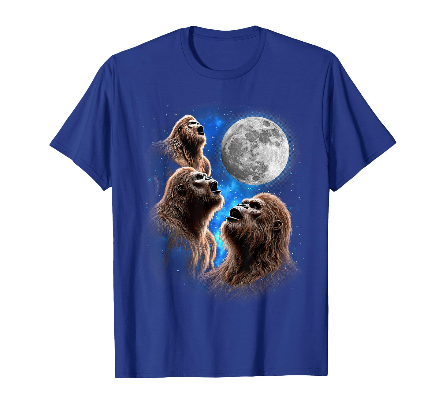 Three Bigfoot Moon Howling Funny Meme Weird Sasquatch Space T-Shirt