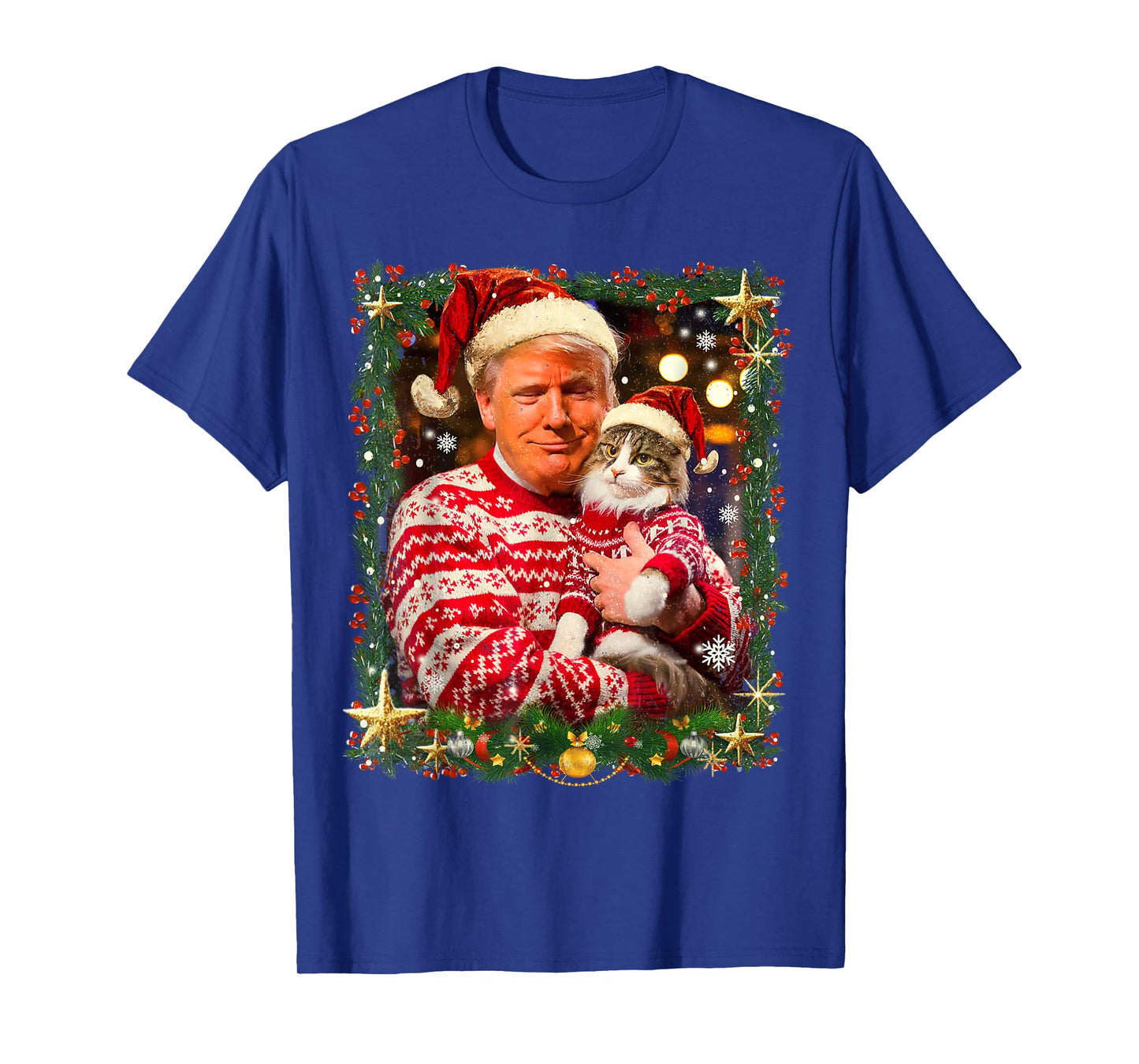 Funny Trump Christmas Sweater for Cat Lovers Xmas Pajamas Men Women Kids T-Shirt
