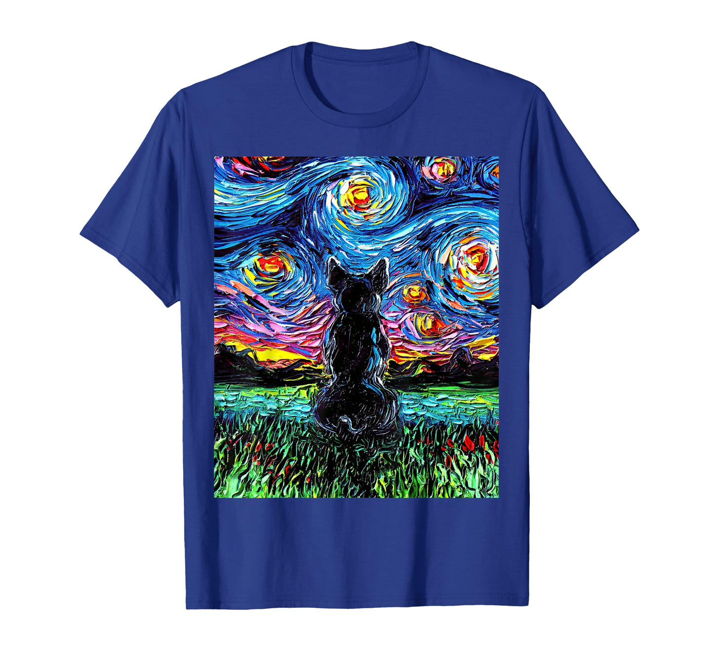 French Bulldog Starry Night Frenchie Dog Back Art by Aja T-Shirt