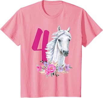 Kids 4th Birthday Horse 4 Years Old Four Finally 4 Birthday Girl T-Shirt