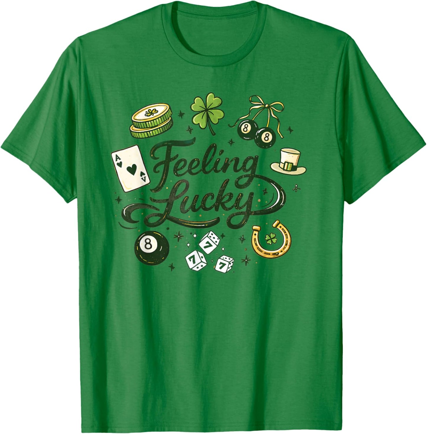 Feeling Lucky Green Clover Horseshoe Dice Lucky Charms T-Shirt T-Shirt - T-Shirt | Irish Green